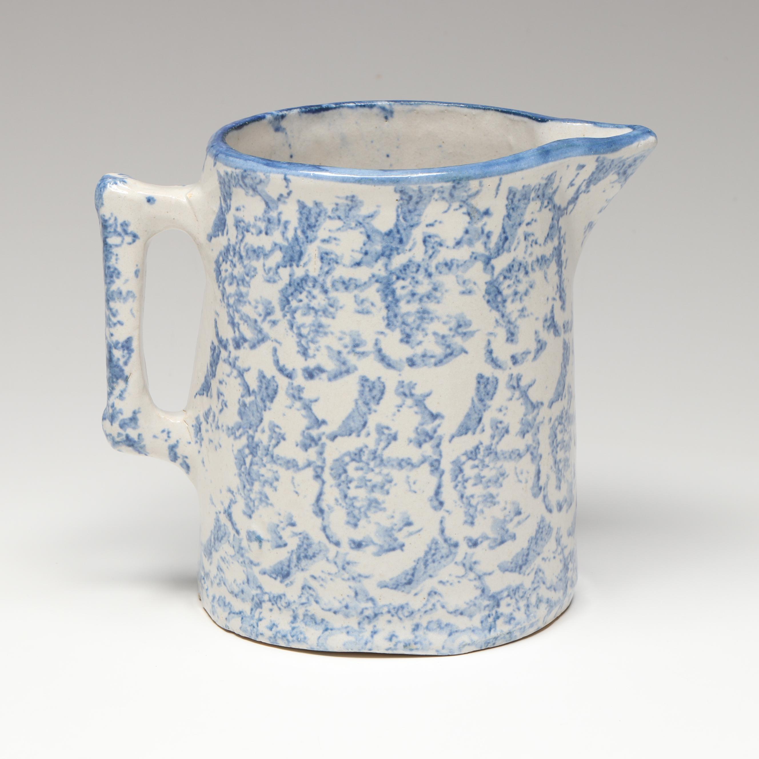 Studio Pottery Blue and White Ceramic Pitcher Vases and Lidded Jar