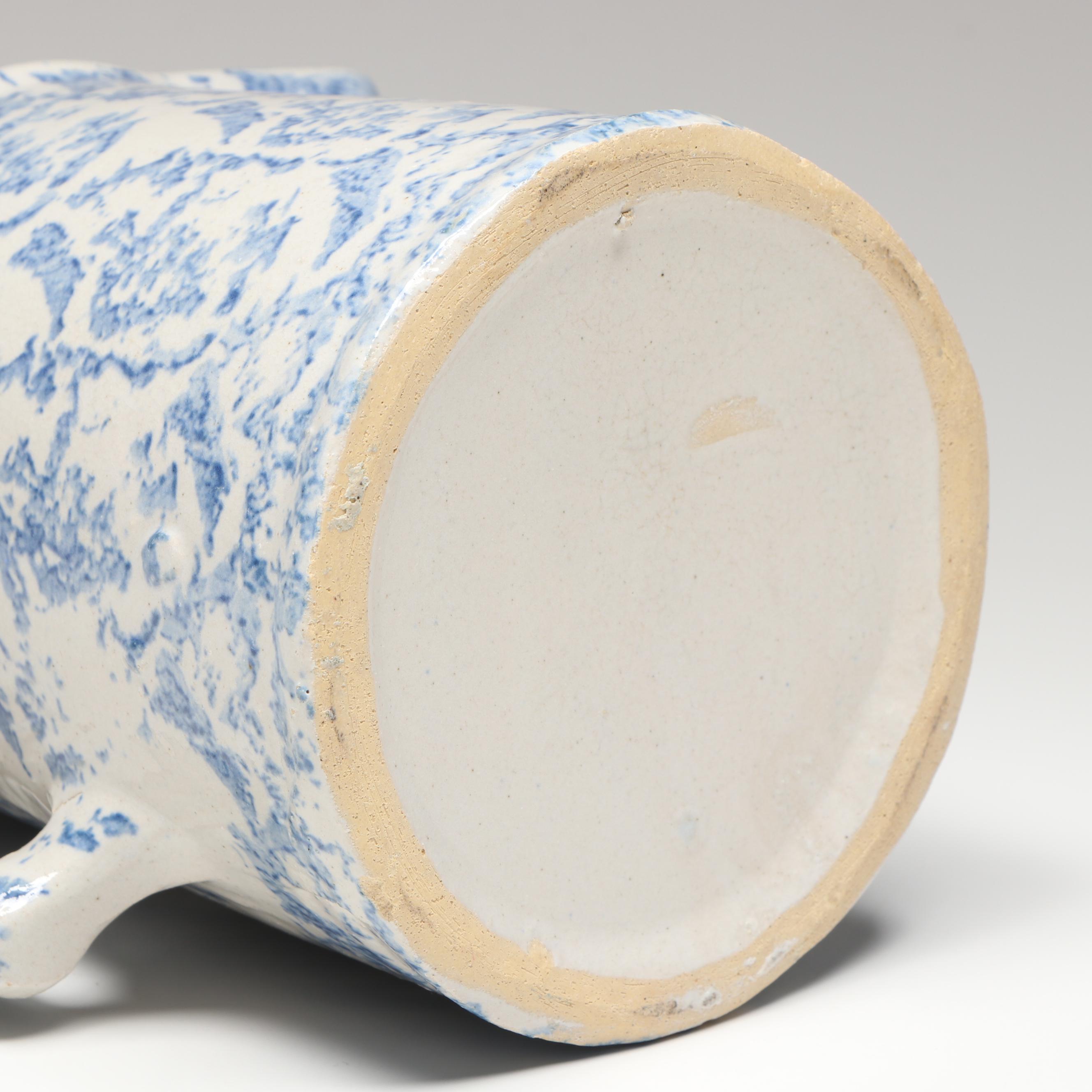 Studio Pottery Blue and White Ceramic Pitcher Vases and Lidded Jar