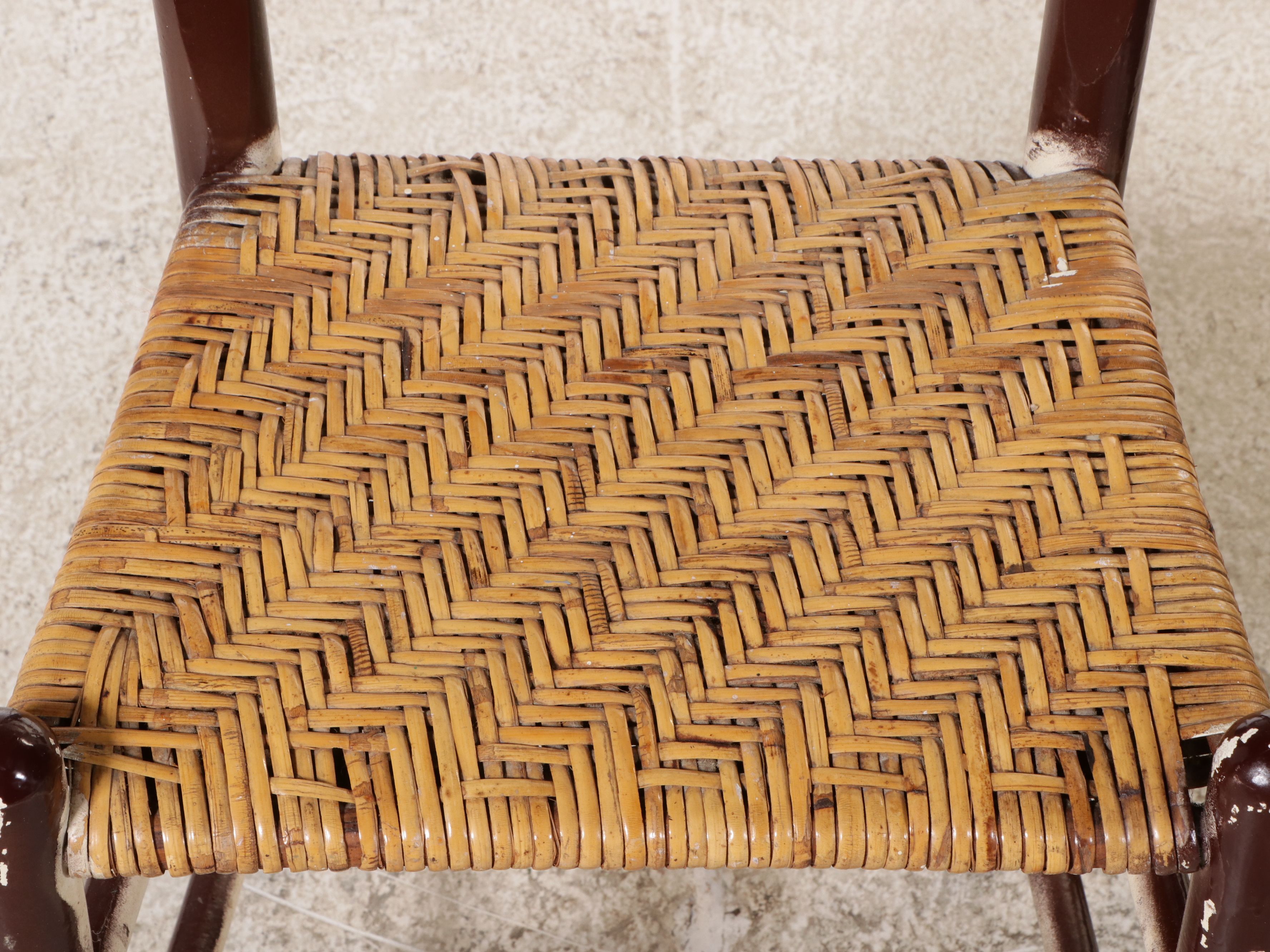 American Primitive Style Ladder-Back Chairs with Woven Splintwood Seats