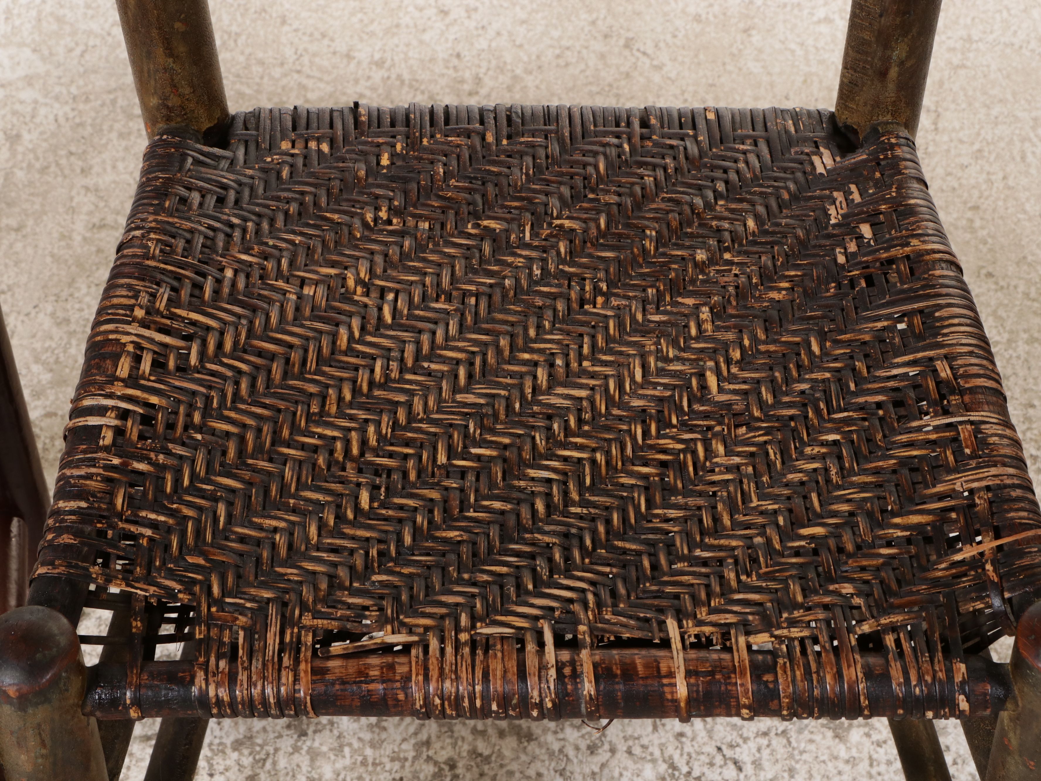 American Primitive Style Ladder-Back Chairs with Woven Splintwood Seats