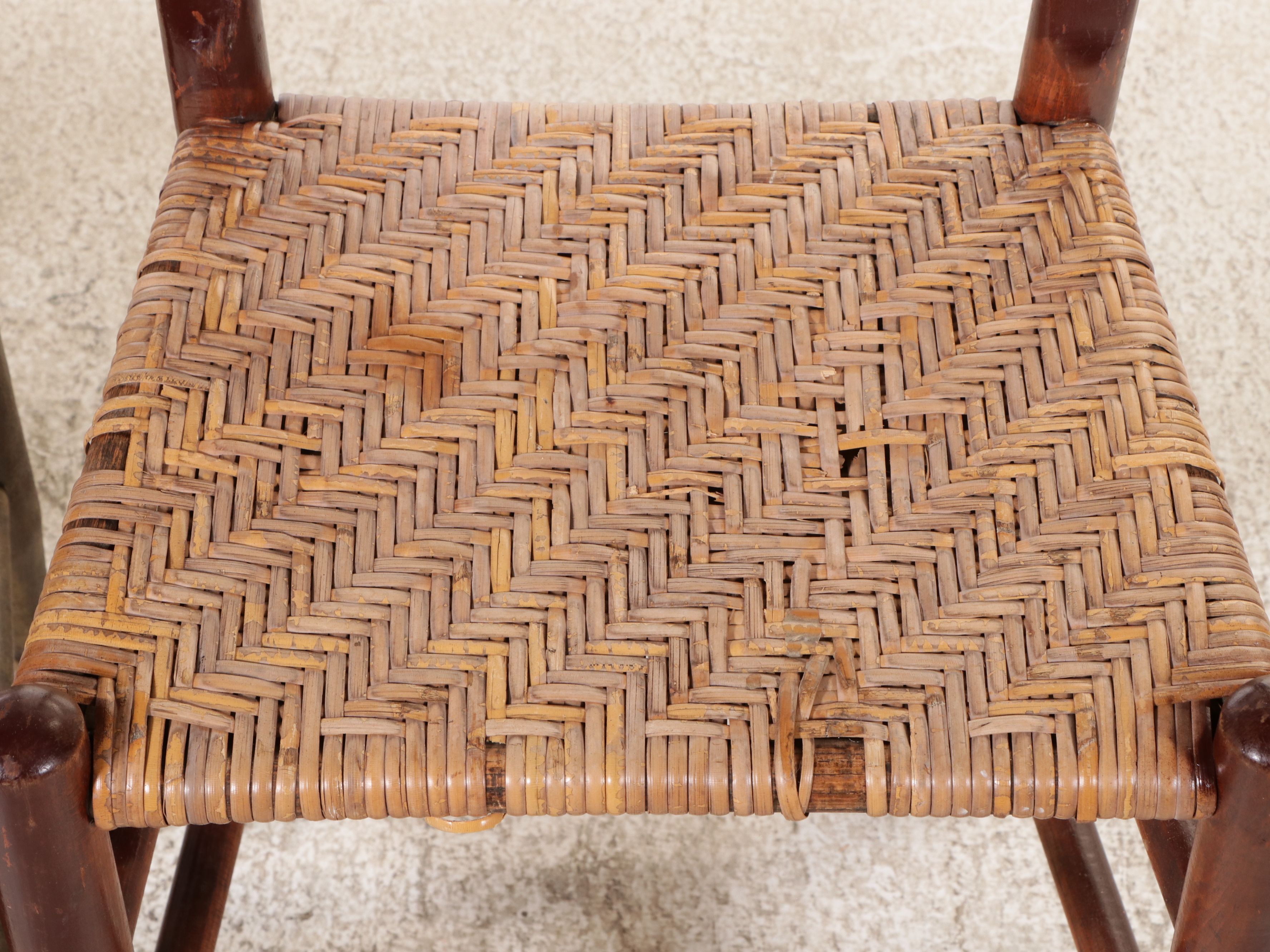 American Primitive Style Ladder-Back Chairs with Woven Splintwood Seats