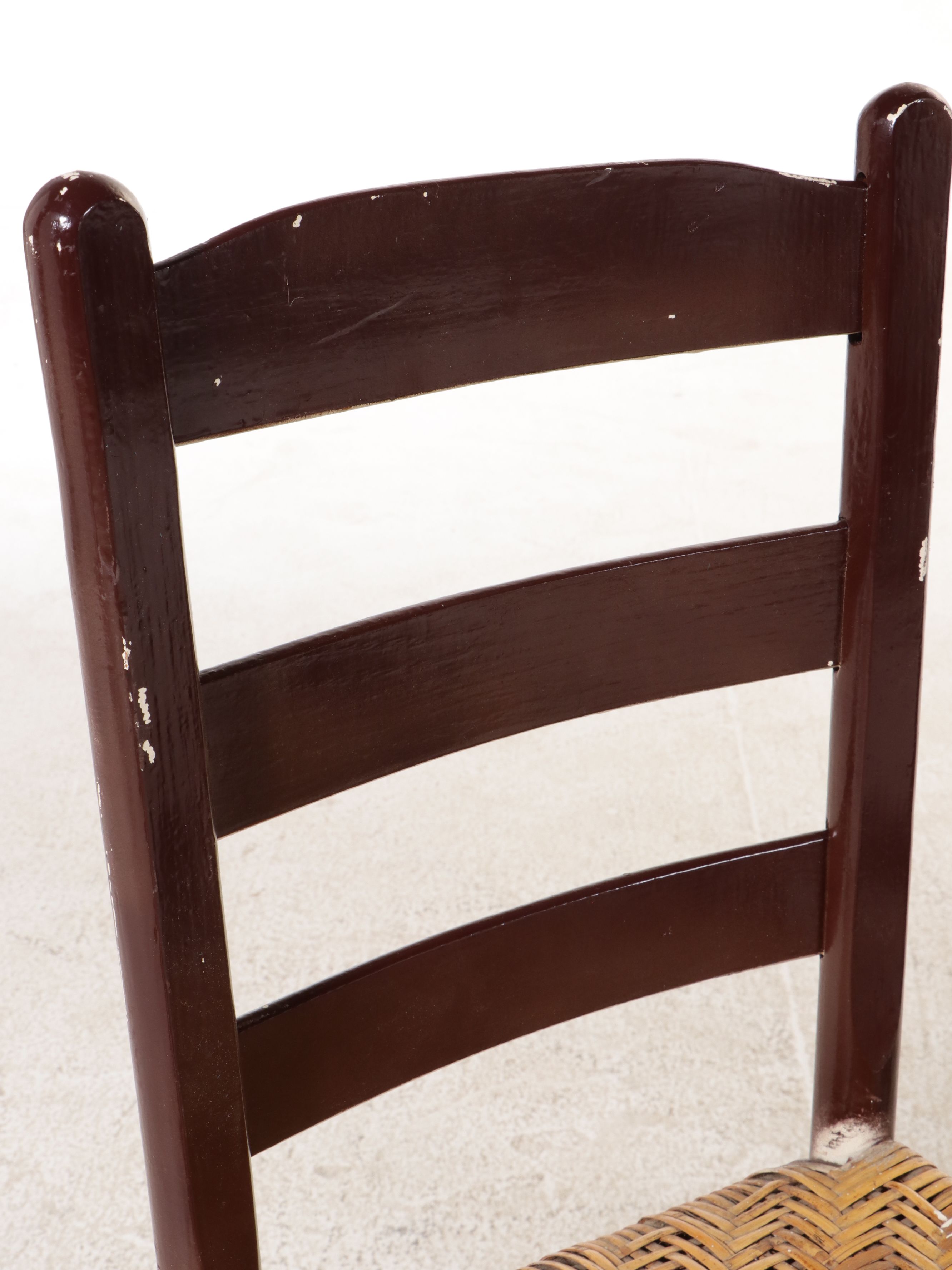 American Primitive Style Ladder-Back Chairs with Woven Splintwood Seats