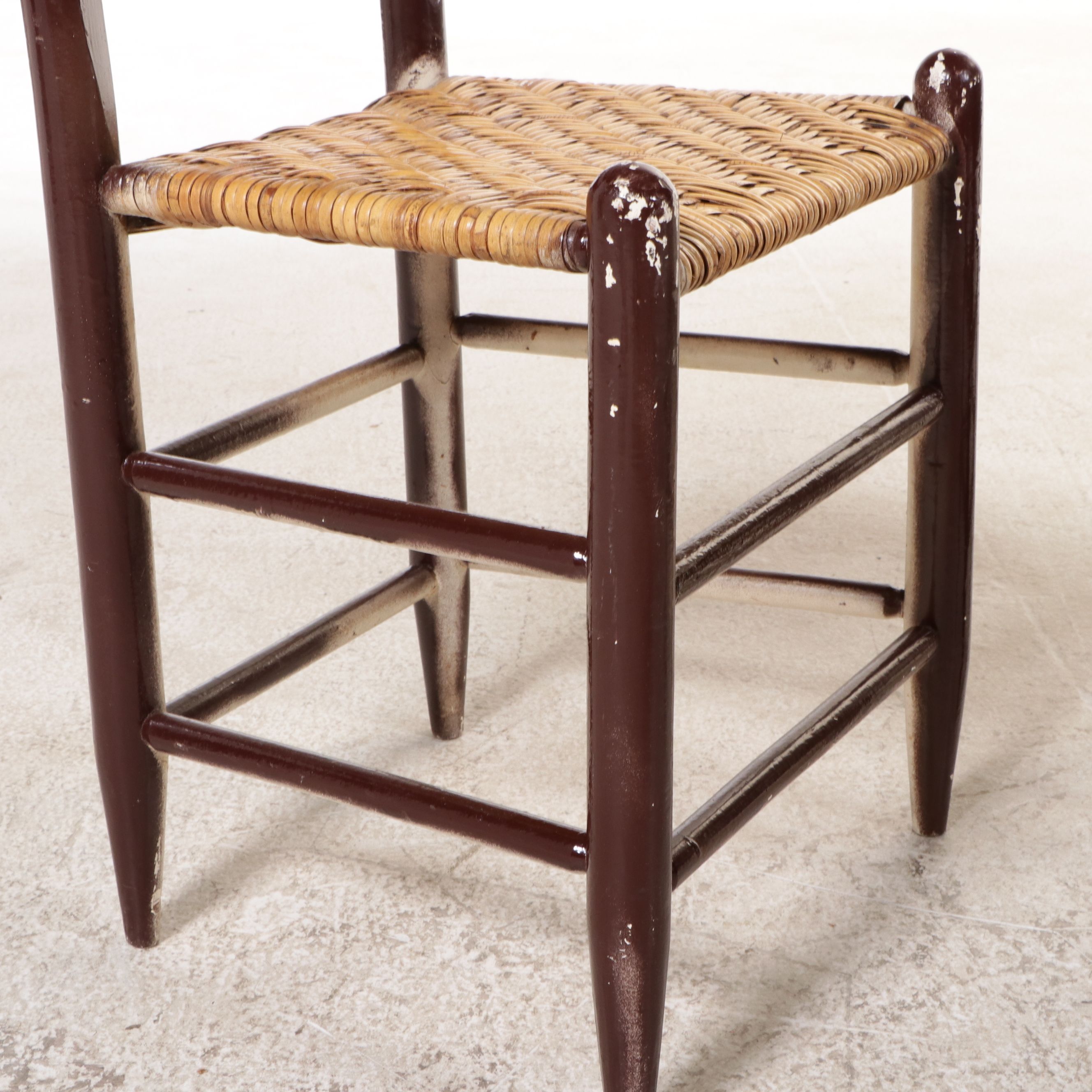 American Primitive Style Ladder-Back Chairs with Woven Splintwood Seats