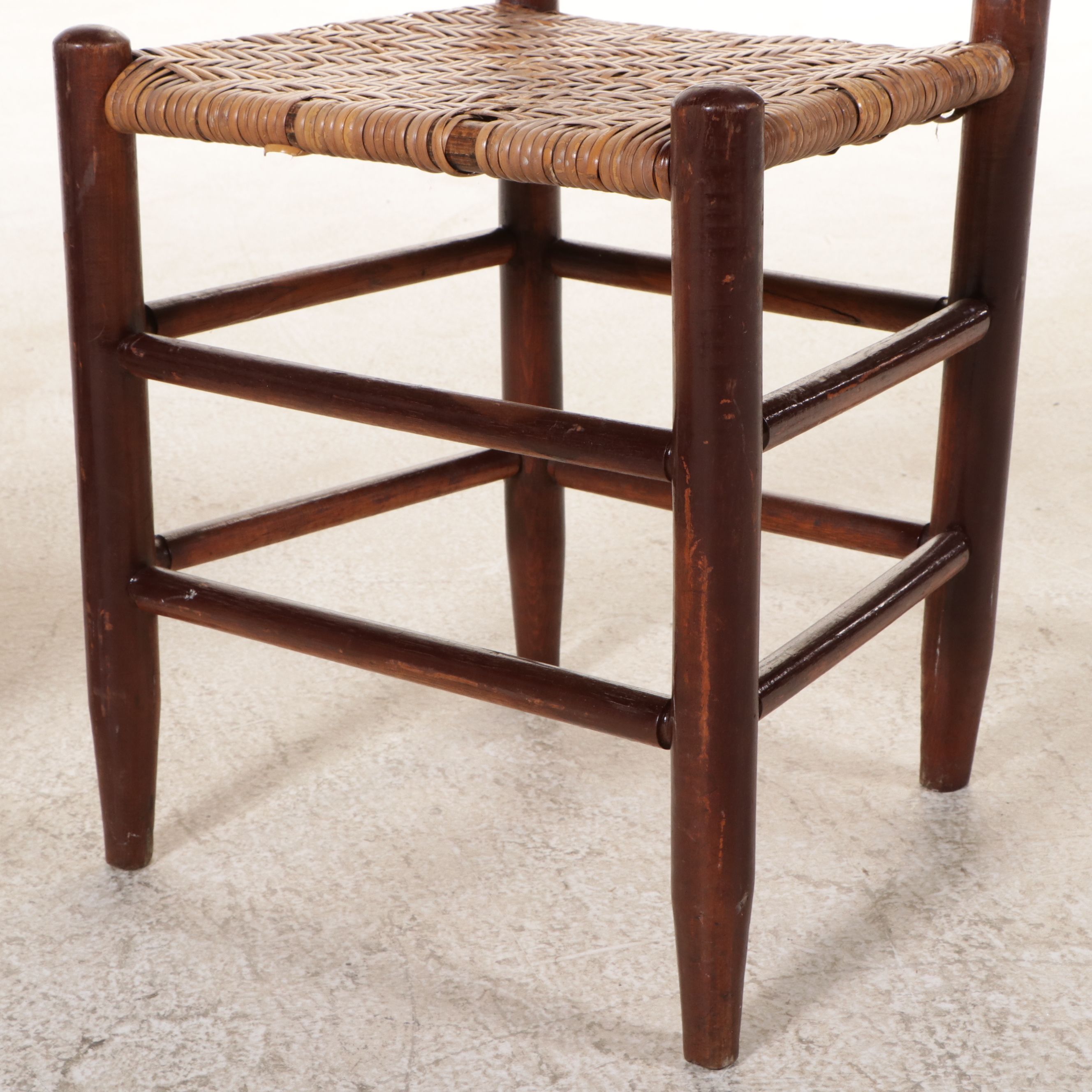 American Primitive Style Ladder-Back Chairs with Woven Splintwood Seats