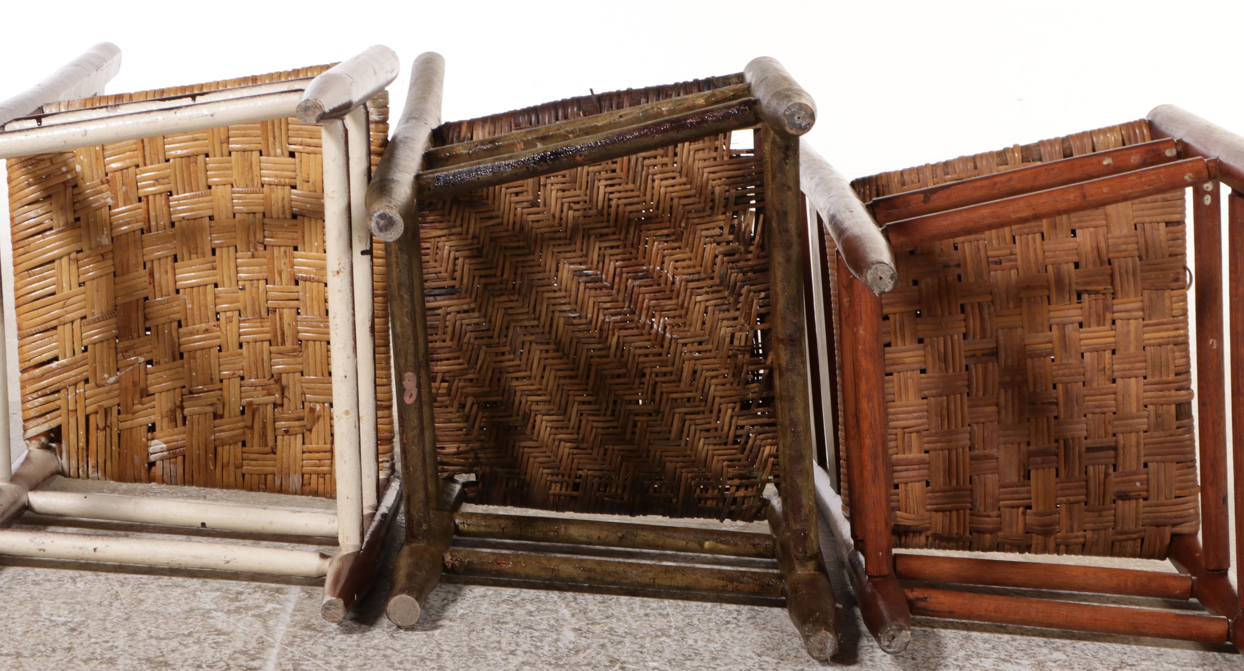 American Primitive Style Ladder-Back Chairs with Woven Splintwood Seats