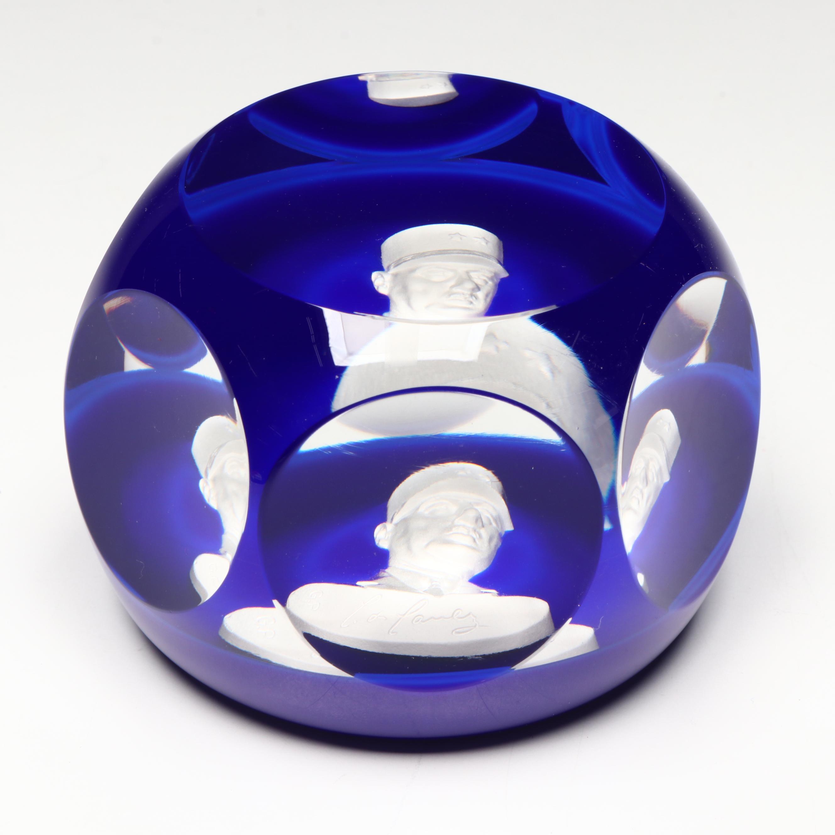 Saint-Louis Sulphide Glass Charles de Gaulle Portrait Paperweight, 1977