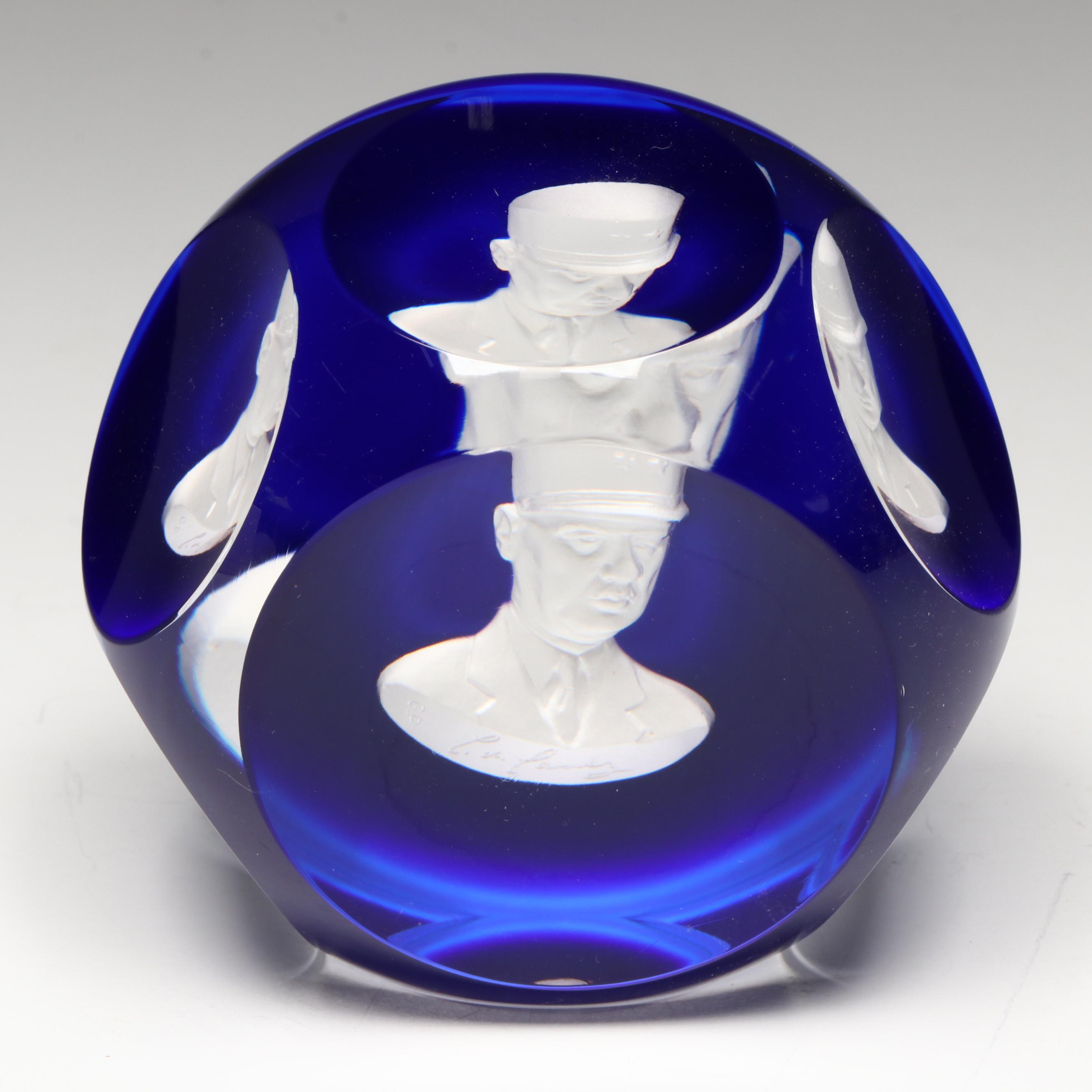 Saint-Louis Sulphide Glass Charles de Gaulle Portrait Paperweight, 1977