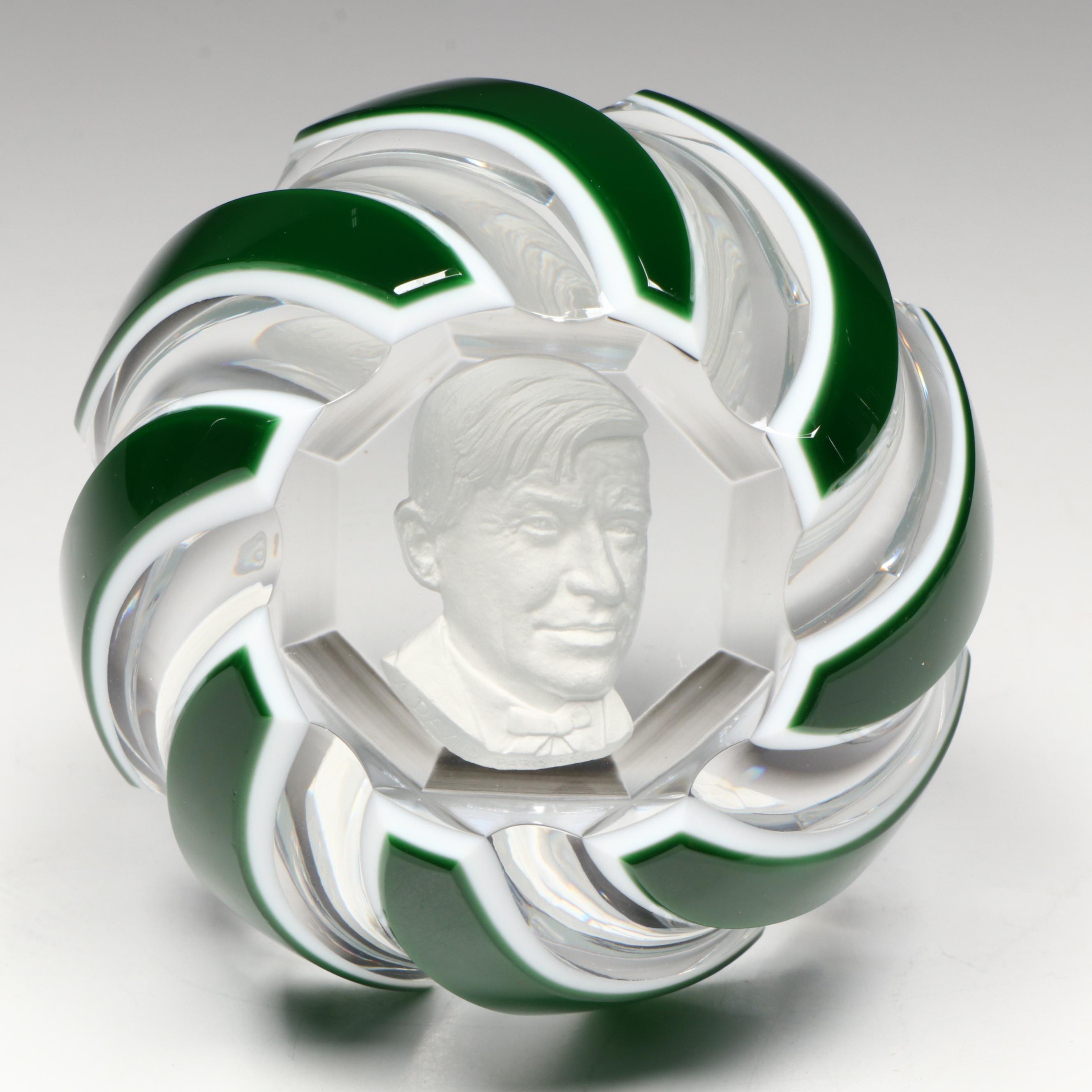 Baccarat Sulphide Will Rogers Portrait Glass Paperweight