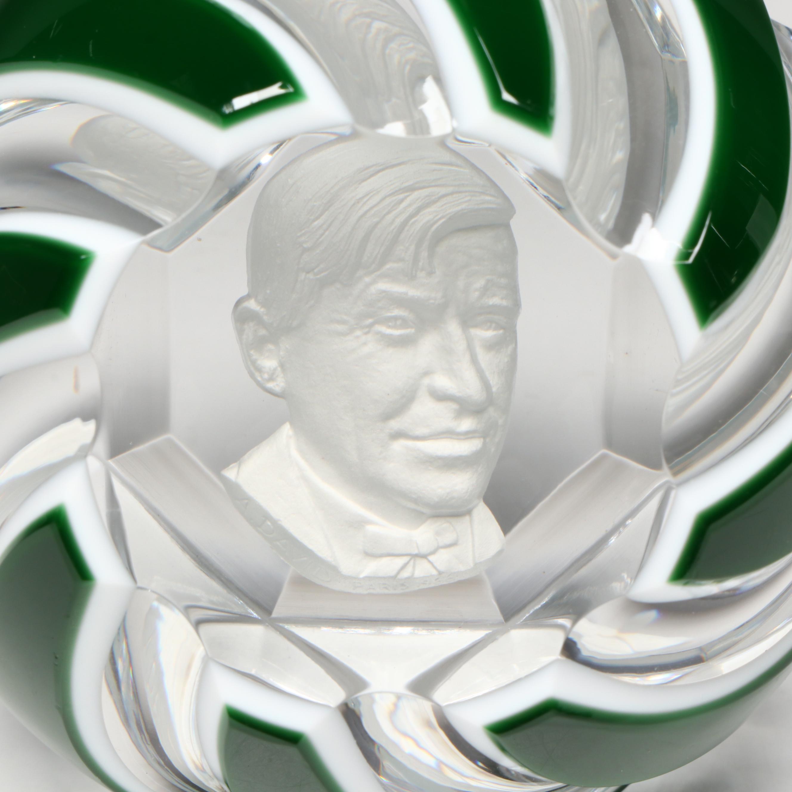 Baccarat Sulphide Will Rogers Portrait Glass Paperweight