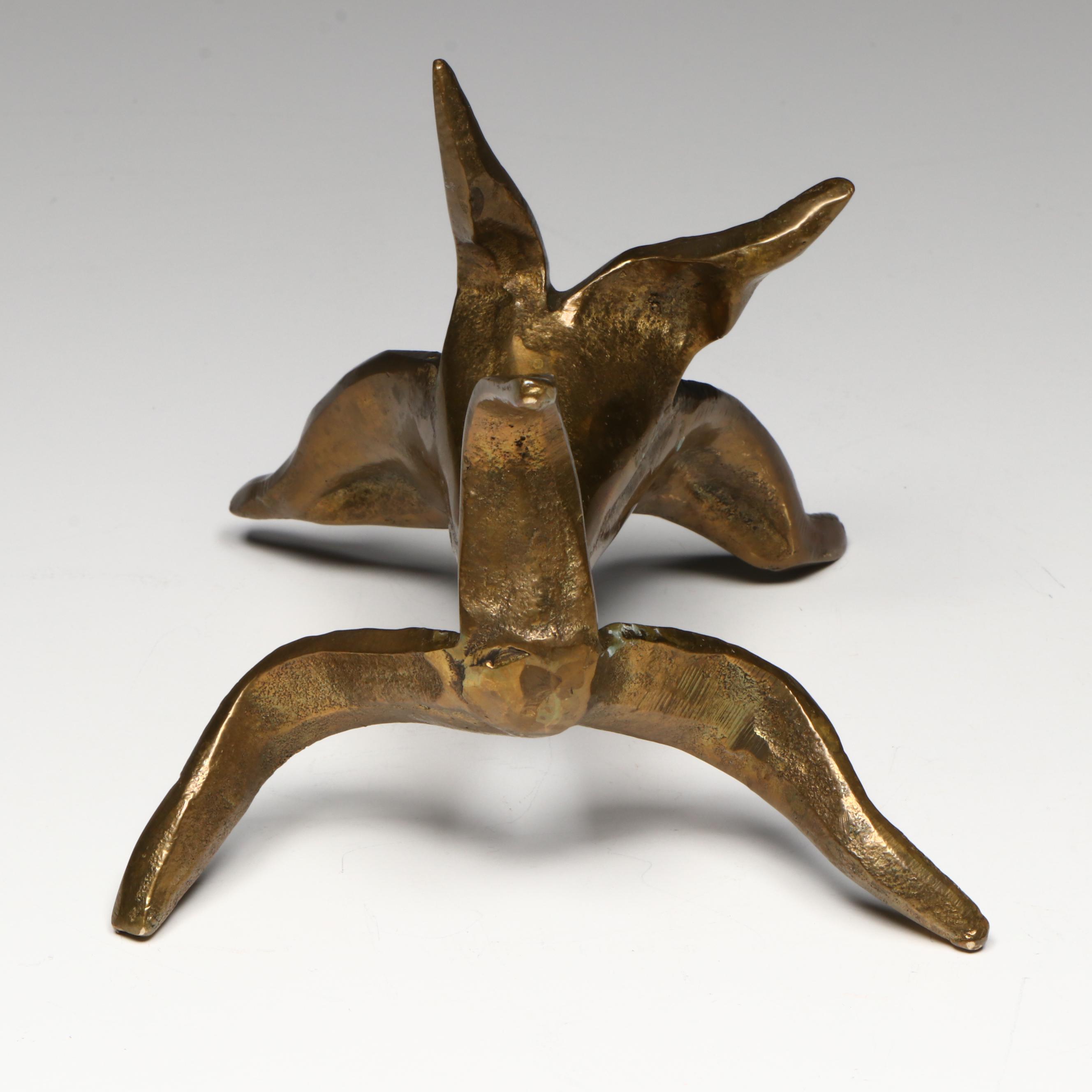 Brass Lily Candle Holder and Leaf Tray, Mid to Late 20th Century