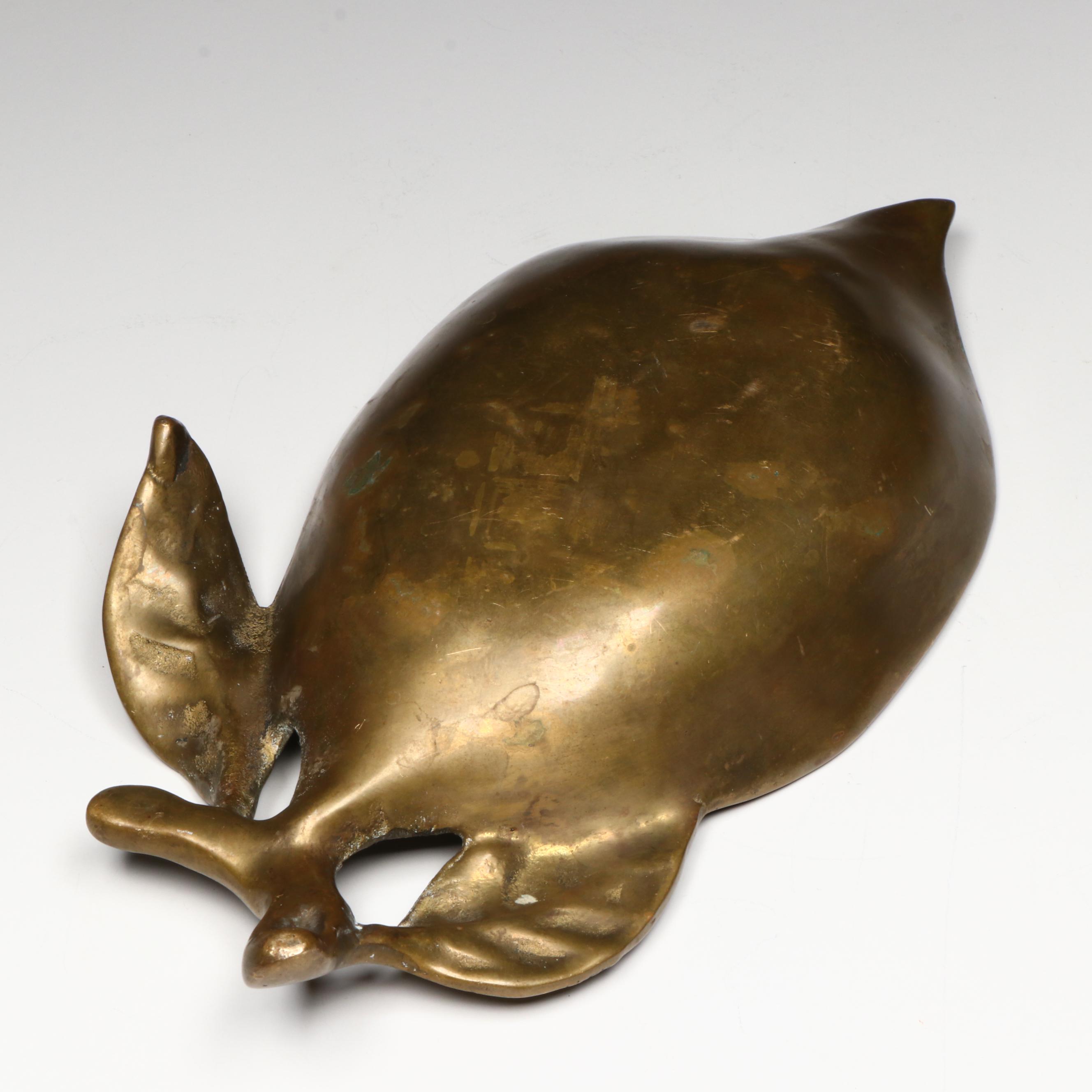 Brass Lily Candle Holder and Leaf Tray, Mid to Late 20th Century