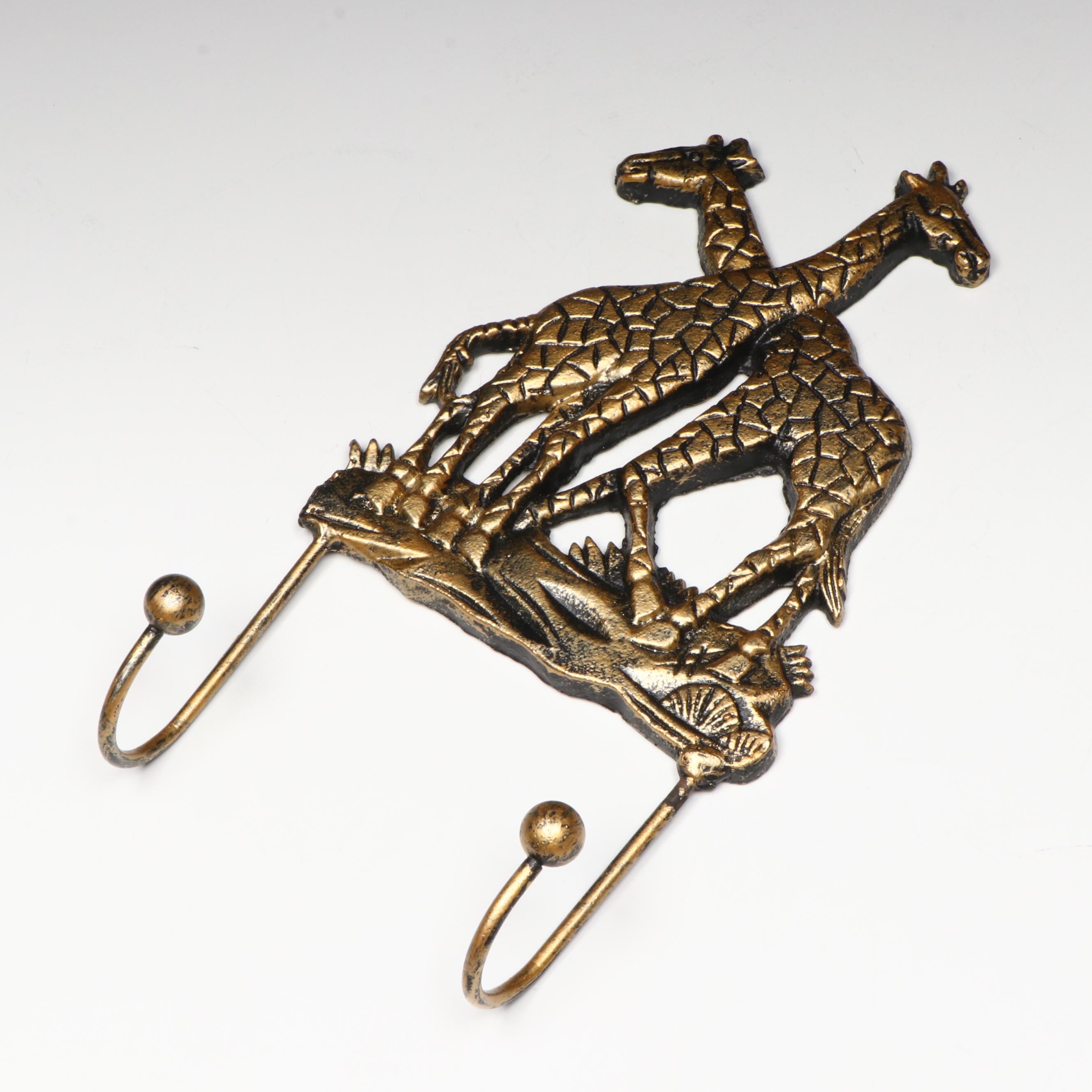 Gilt Cast Metal Giraffe Wall Hooks