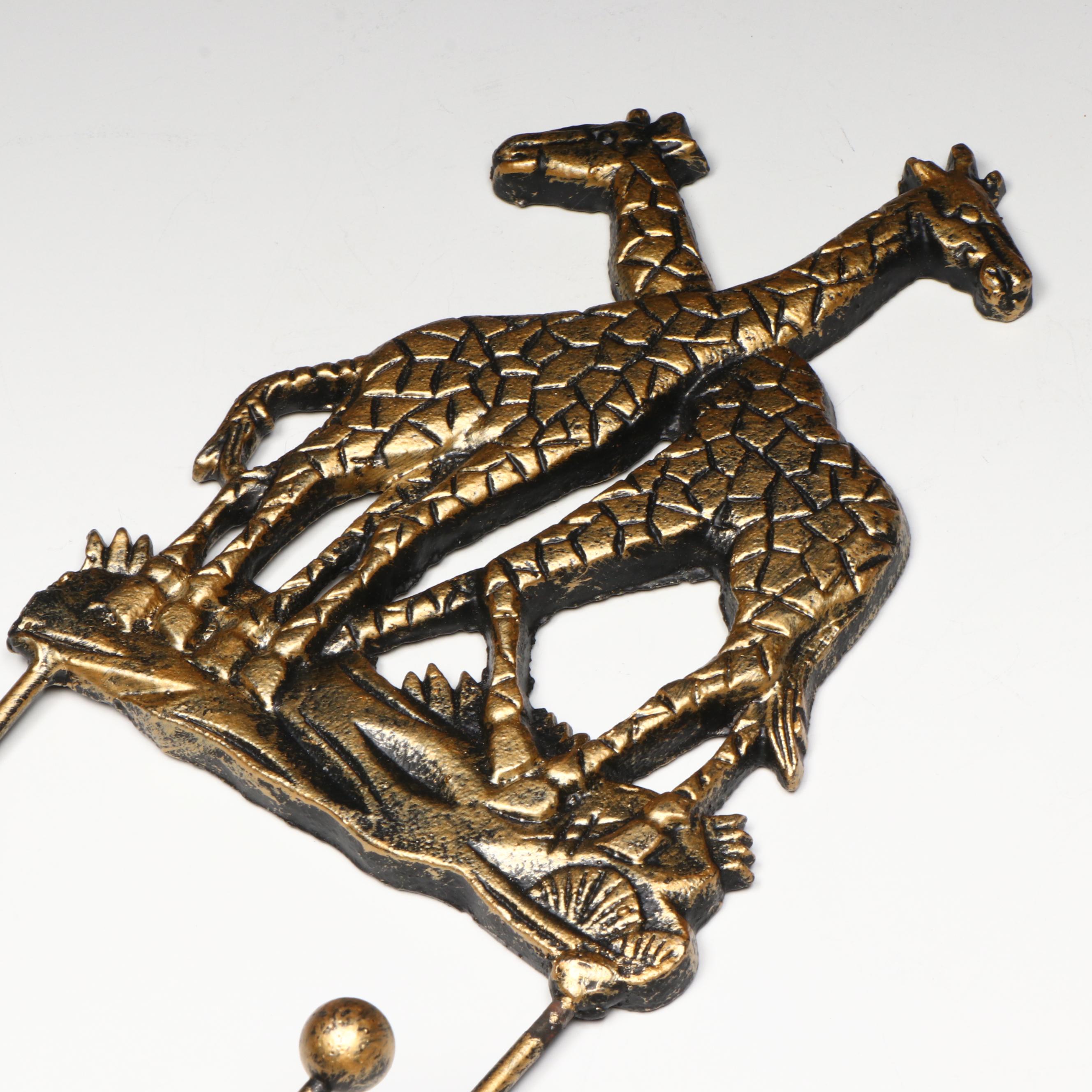 Gilt Cast Metal Giraffe Wall Hooks
