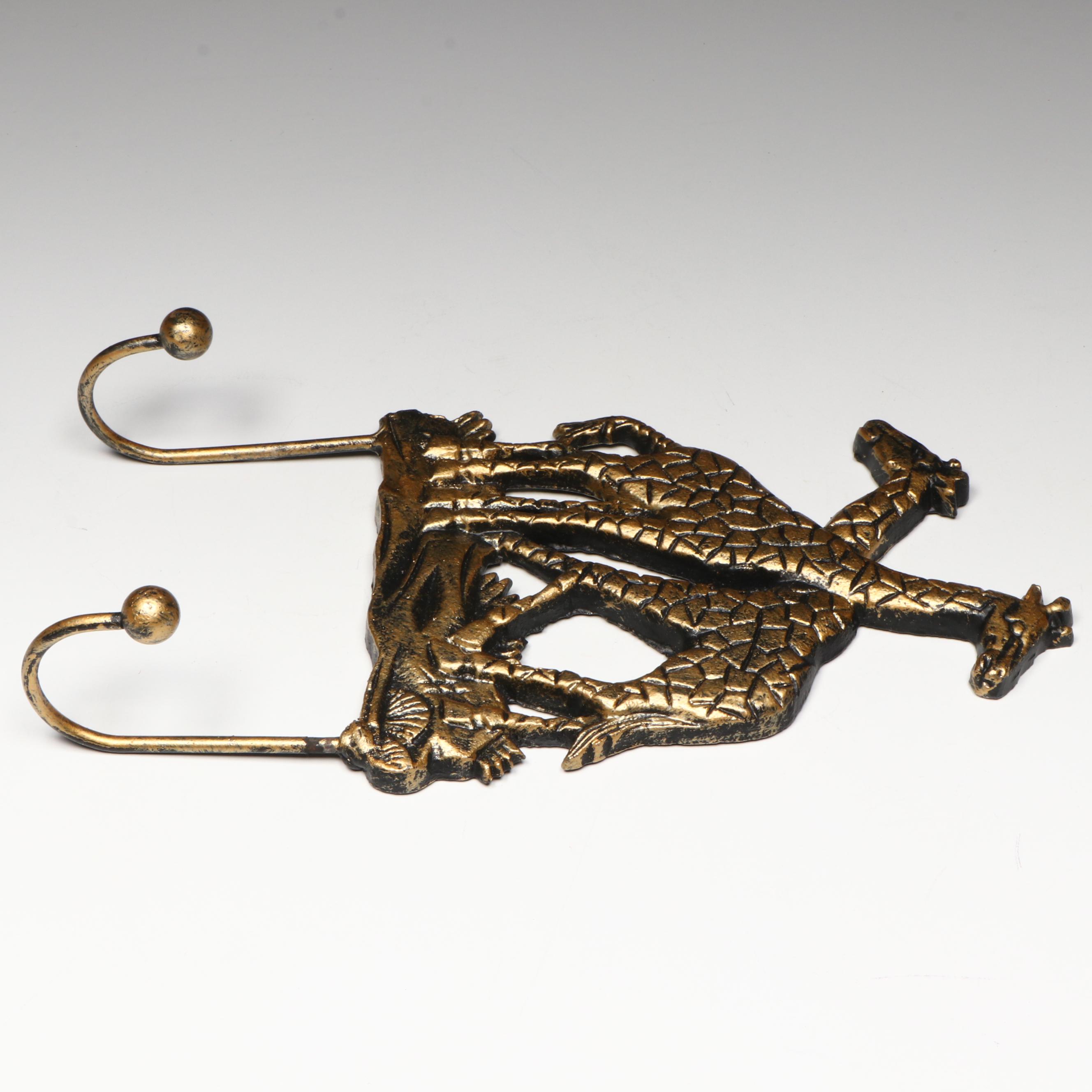 Gilt Cast Metal Giraffe Wall Hooks