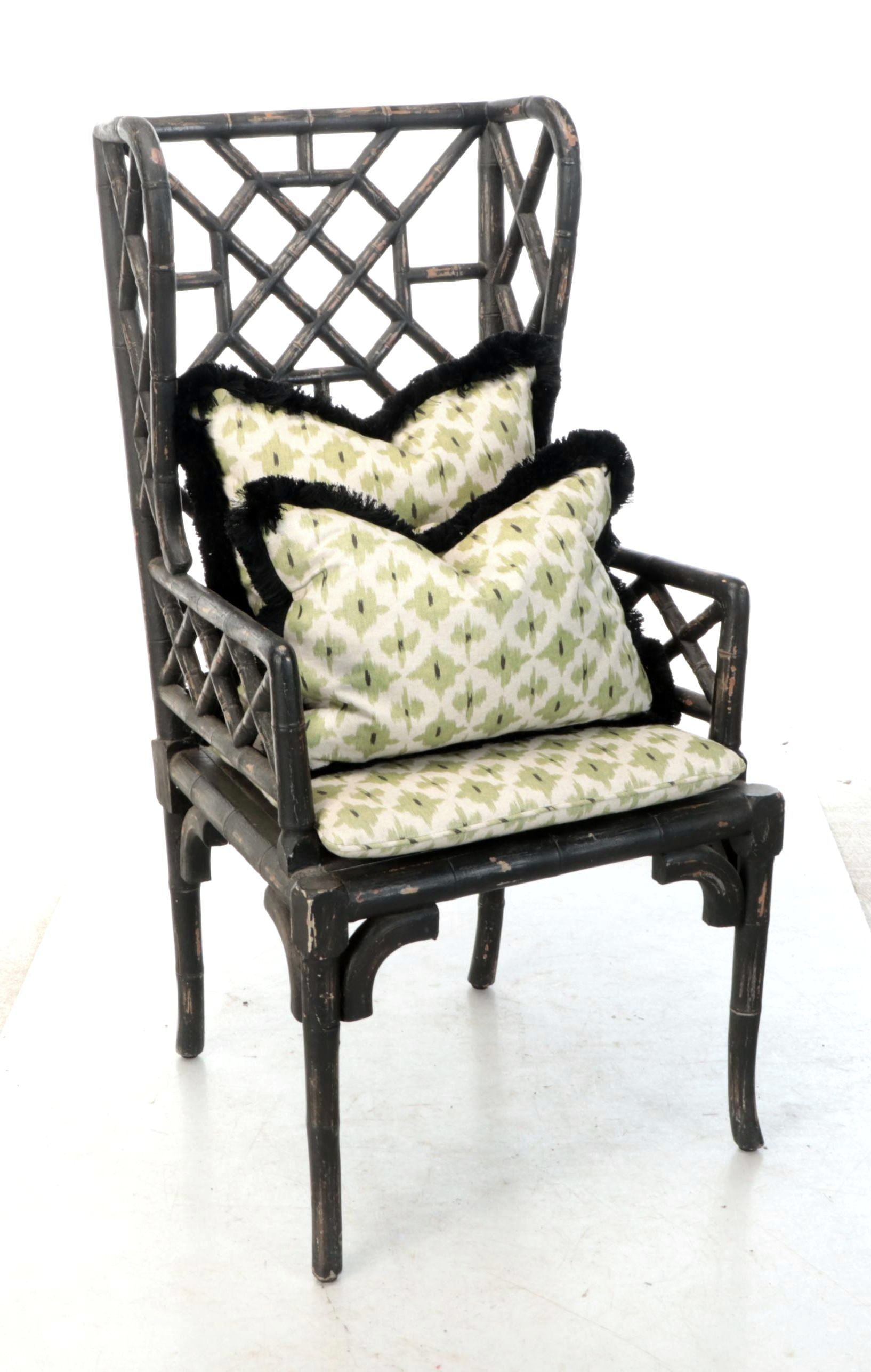 Pair of Guildmaster Brighton Pavilion Style Painted Rattan Wingback Chairs