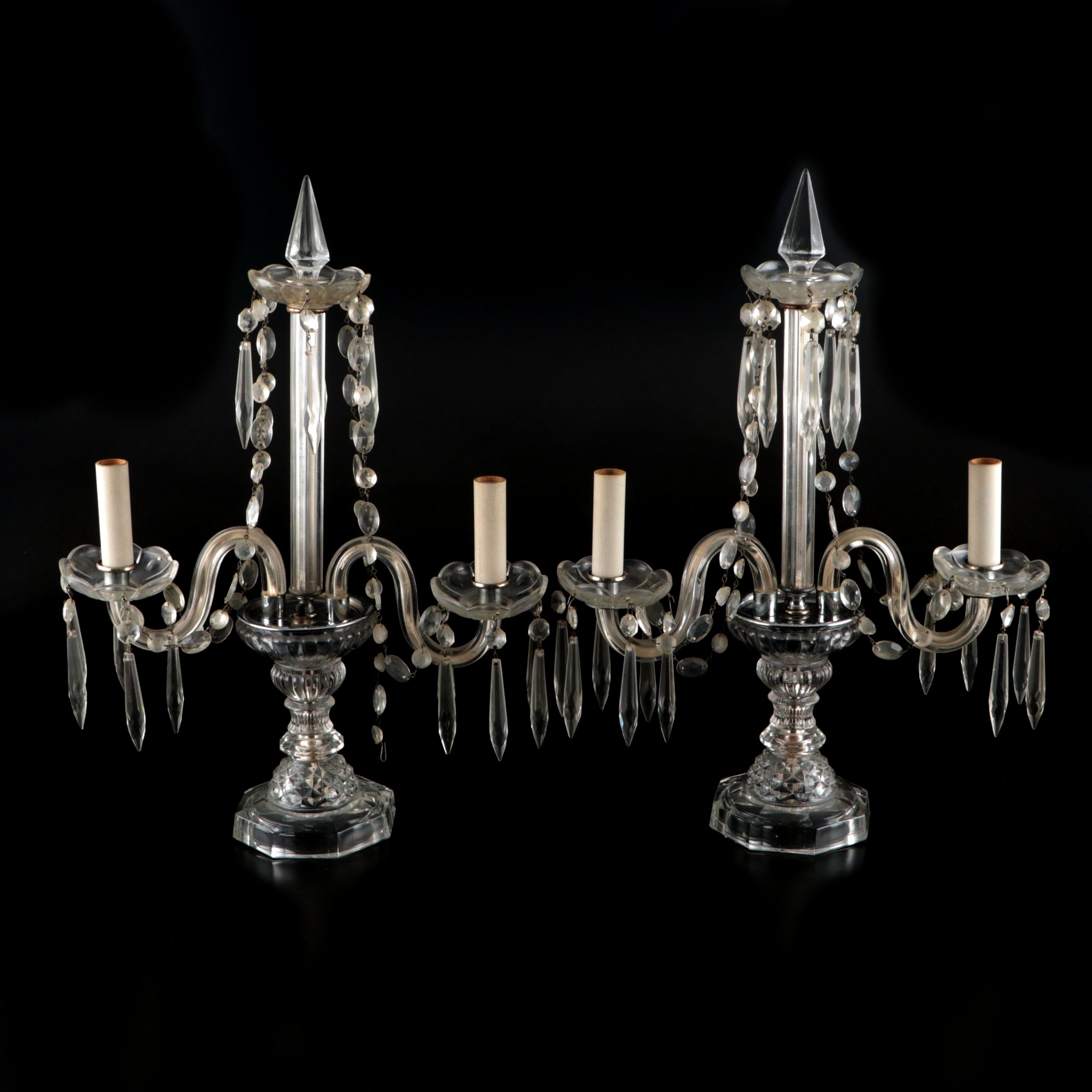 Pair of Three-Arm Crystal Girandole Candelabra