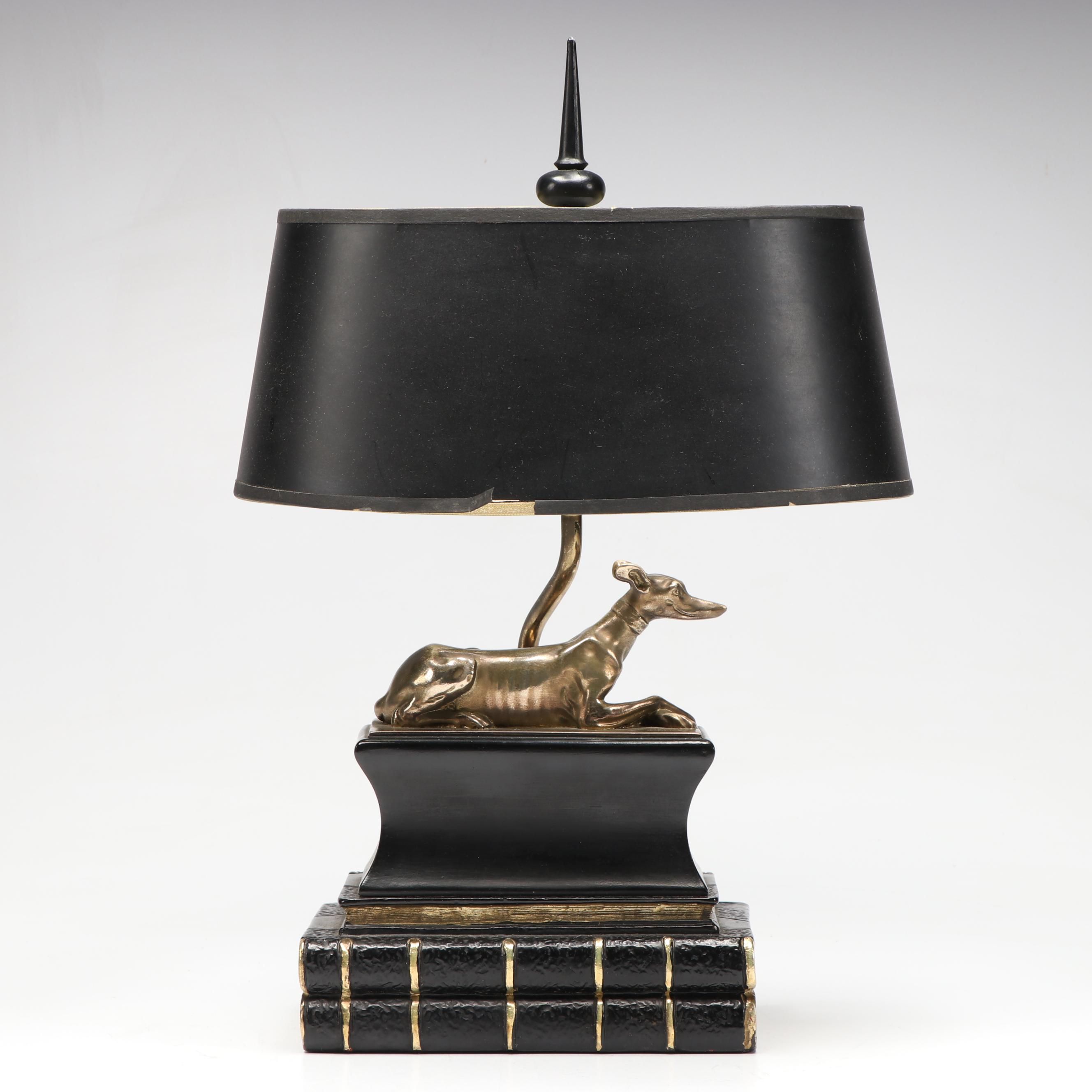 Chapman Greyhound Resting on Books Resin Table Lamp with Paper Shade