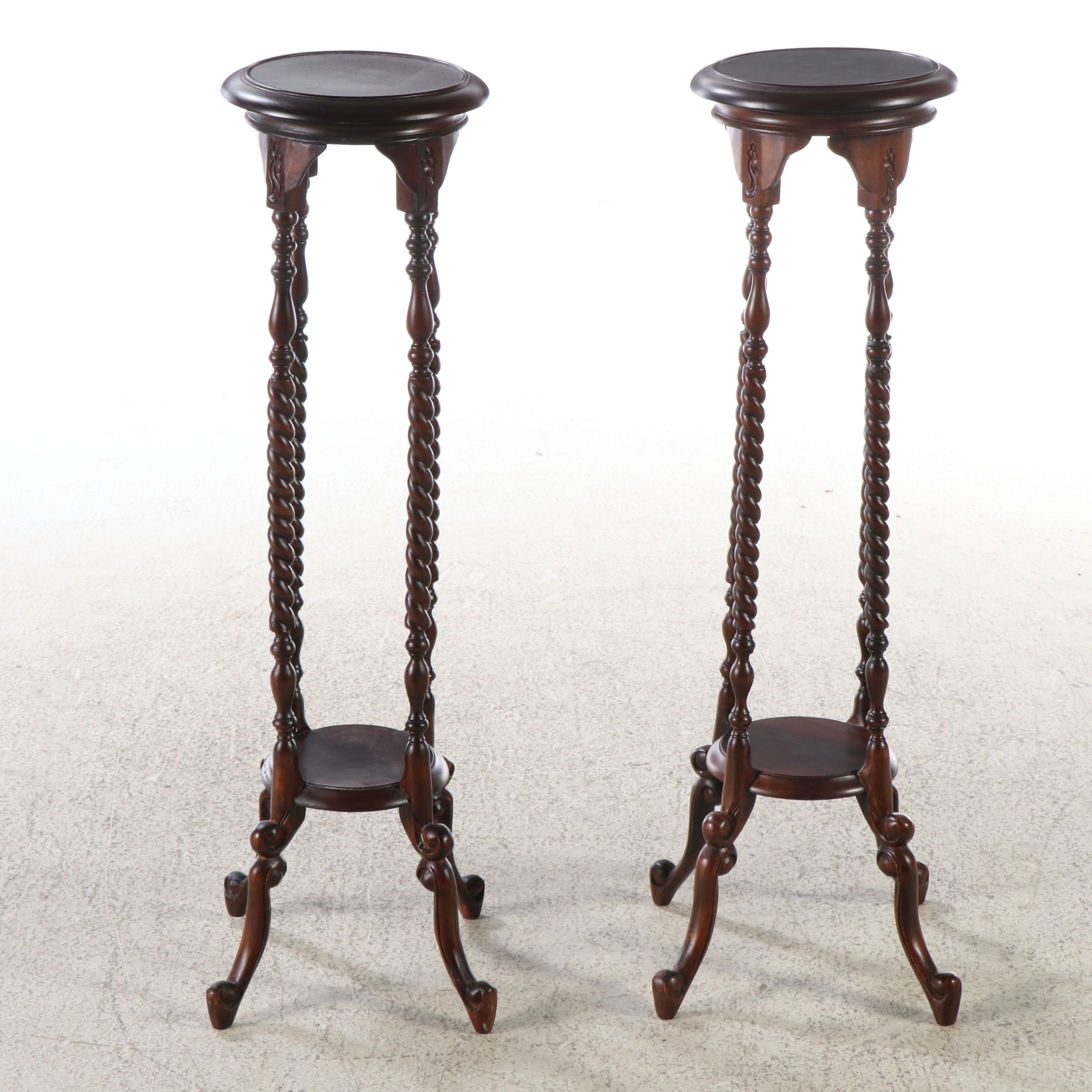 Pair of Mahogany Barley Twist Candlestands