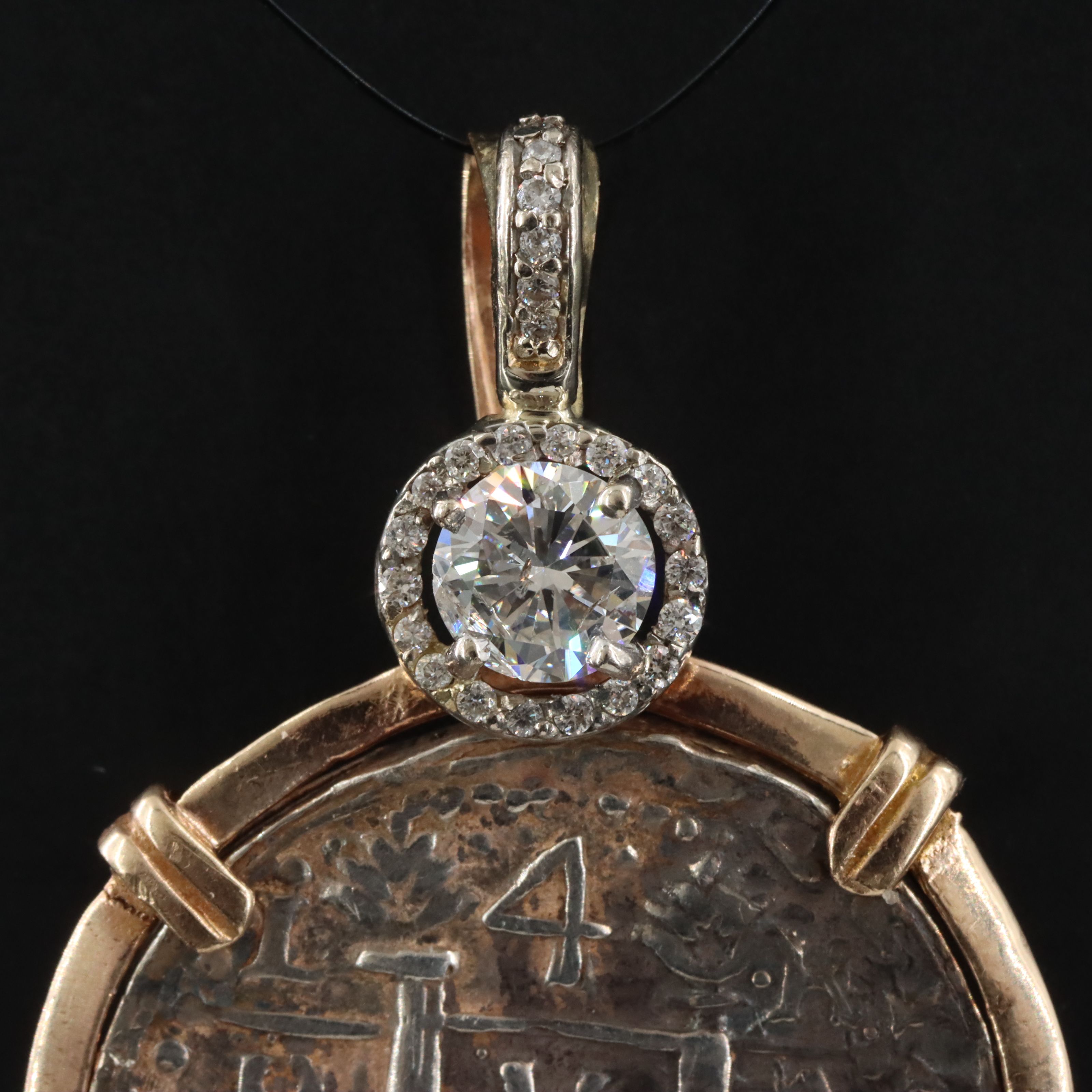 14K 0.75 CTW Diamond Pendant with Reproduction Spanish 4-Reales "Shipwreck" Coin