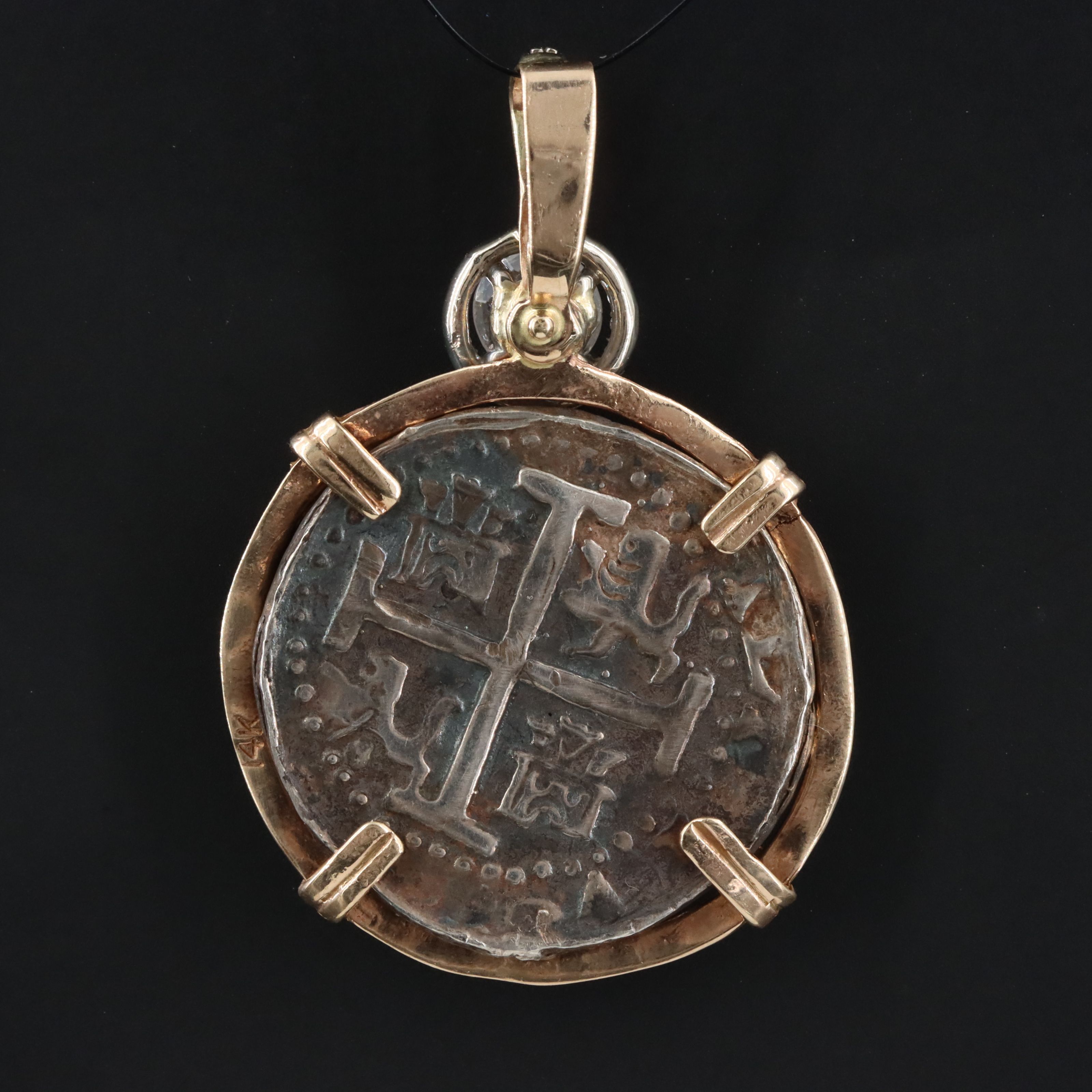 14K 0.75 CTW Diamond Pendant with Reproduction Spanish 4-Reales "Shipwreck" Coin