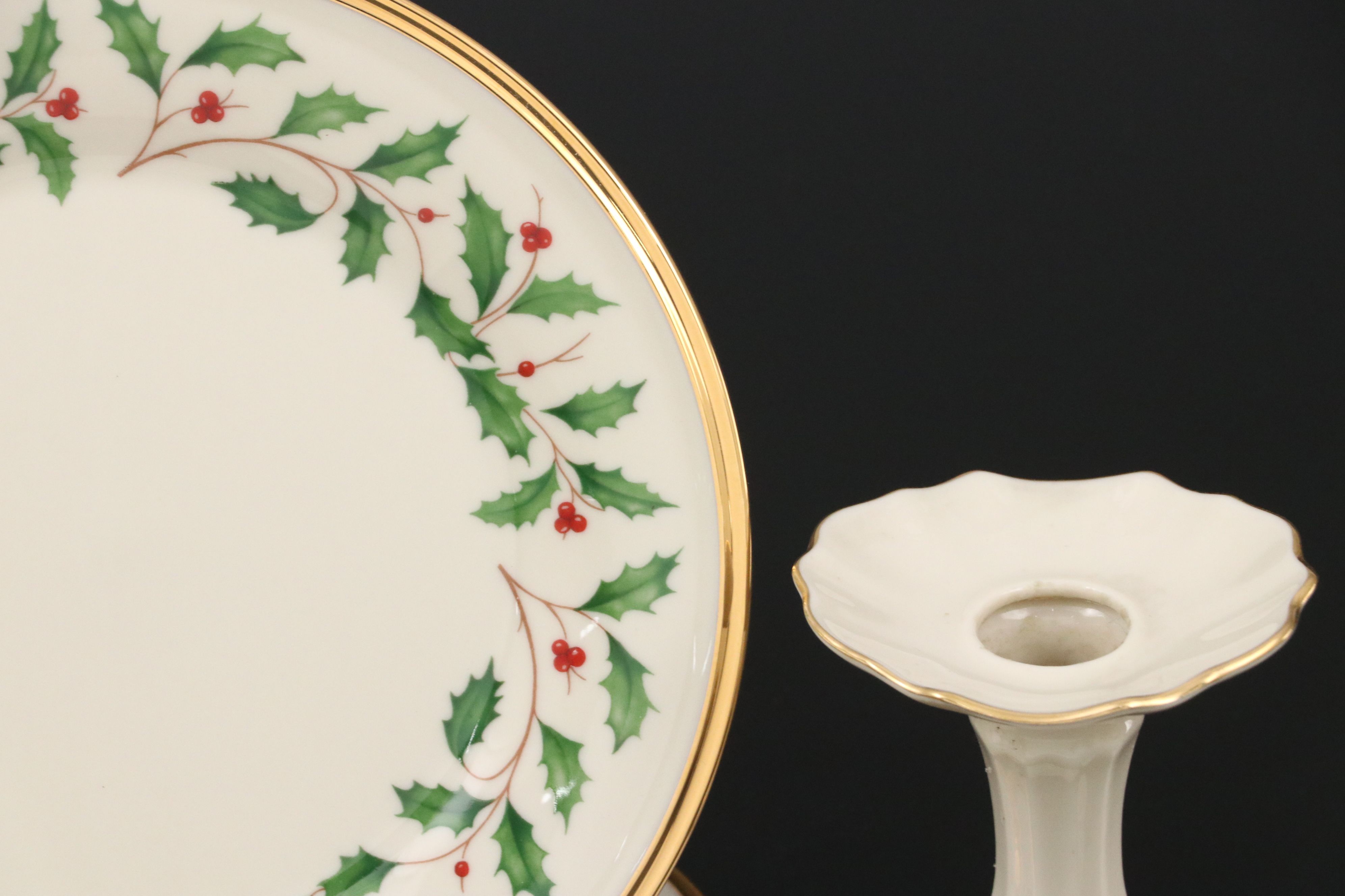 Lenox "Holiday" Bowls and Plates with Candlesticks and Repoussé Berry Spoons