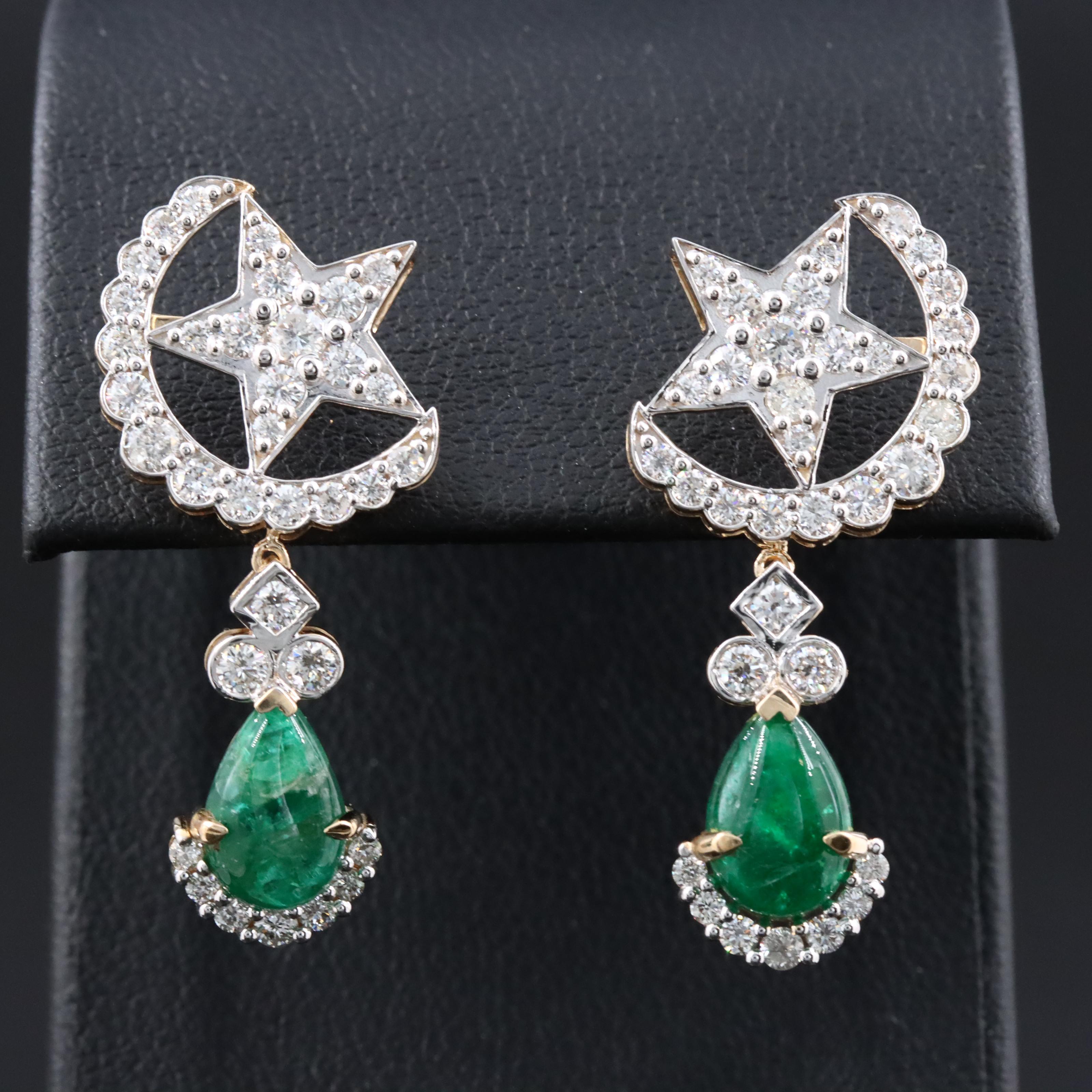 18K 3.05 CTW Emerald and 1.50 CTW Diamond Earrings