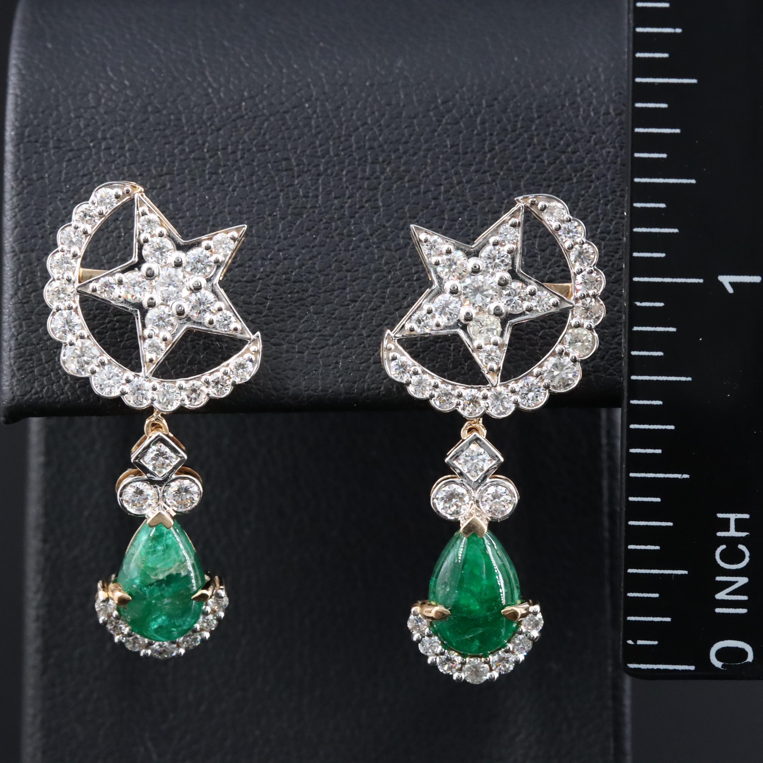18K 3.05 CTW Emerald and 1.50 CTW Diamond Earrings
