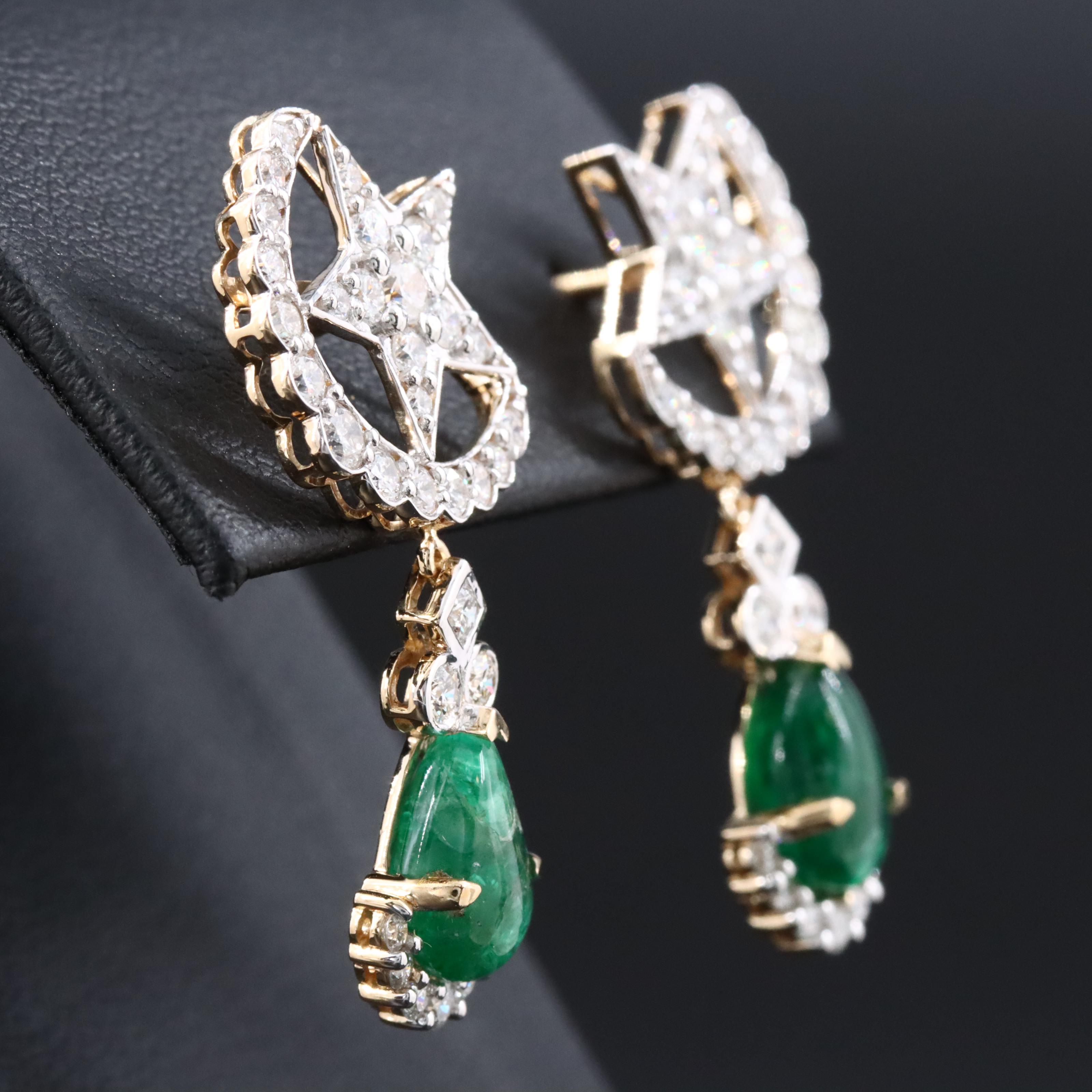 18K 3.05 CTW Emerald and 1.50 CTW Diamond Earrings