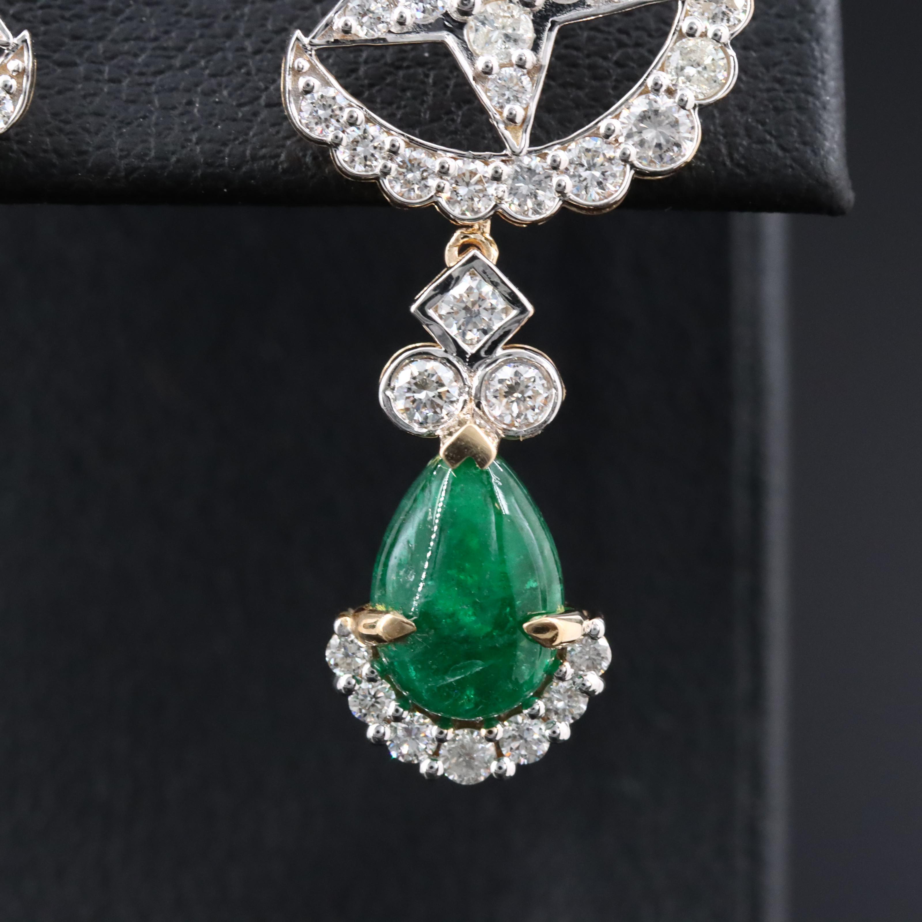 18K 3.05 CTW Emerald and 1.50 CTW Diamond Earrings