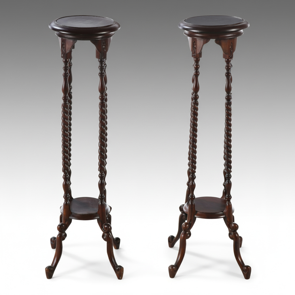 Pair of Mahogany Barley Twist Candlestands