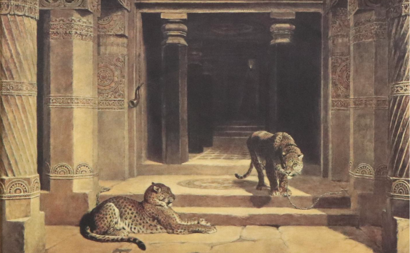 After Briton Rivière Offset Lithograph "Temple Leopards"