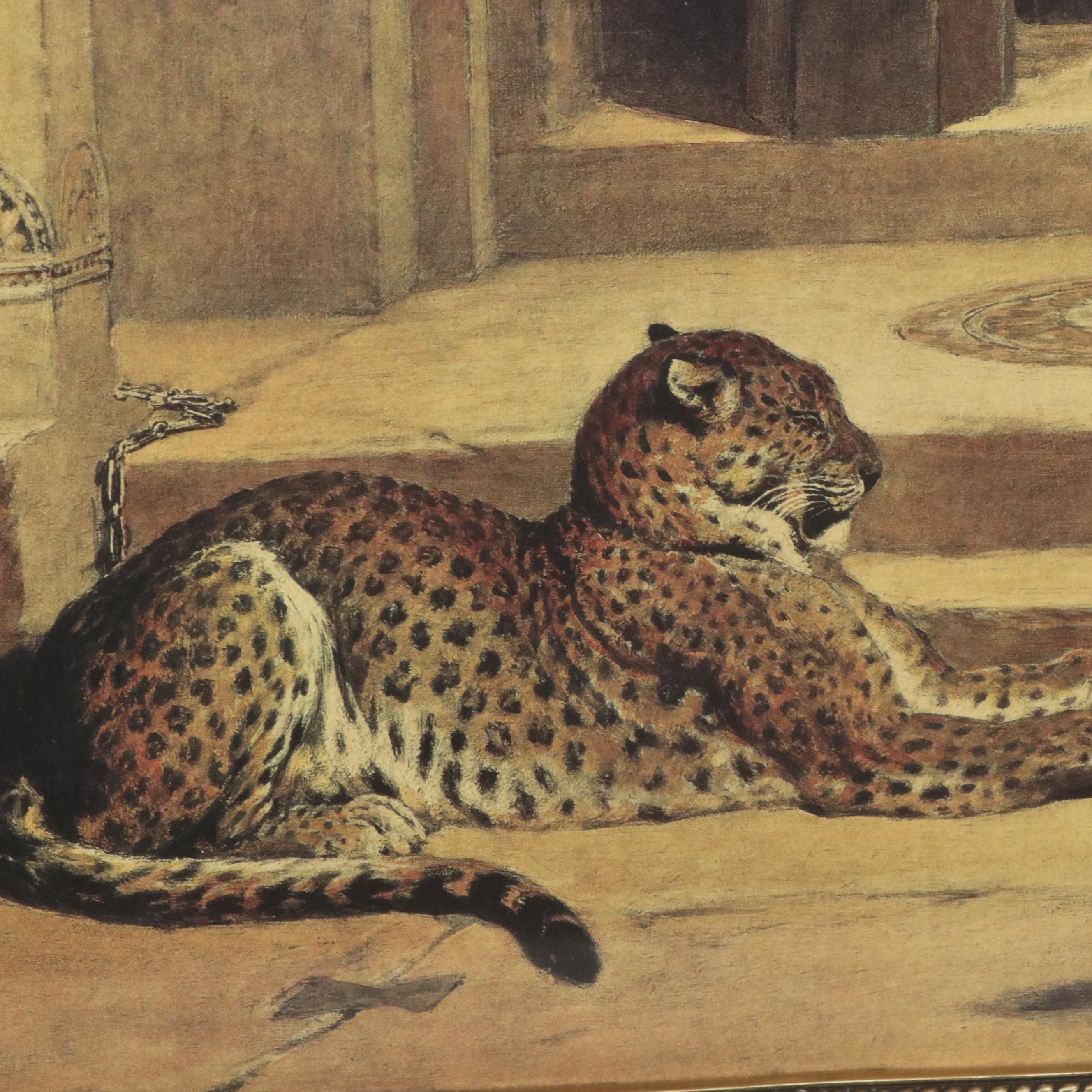 After Briton Rivière Offset Lithograph "Temple Leopards"
