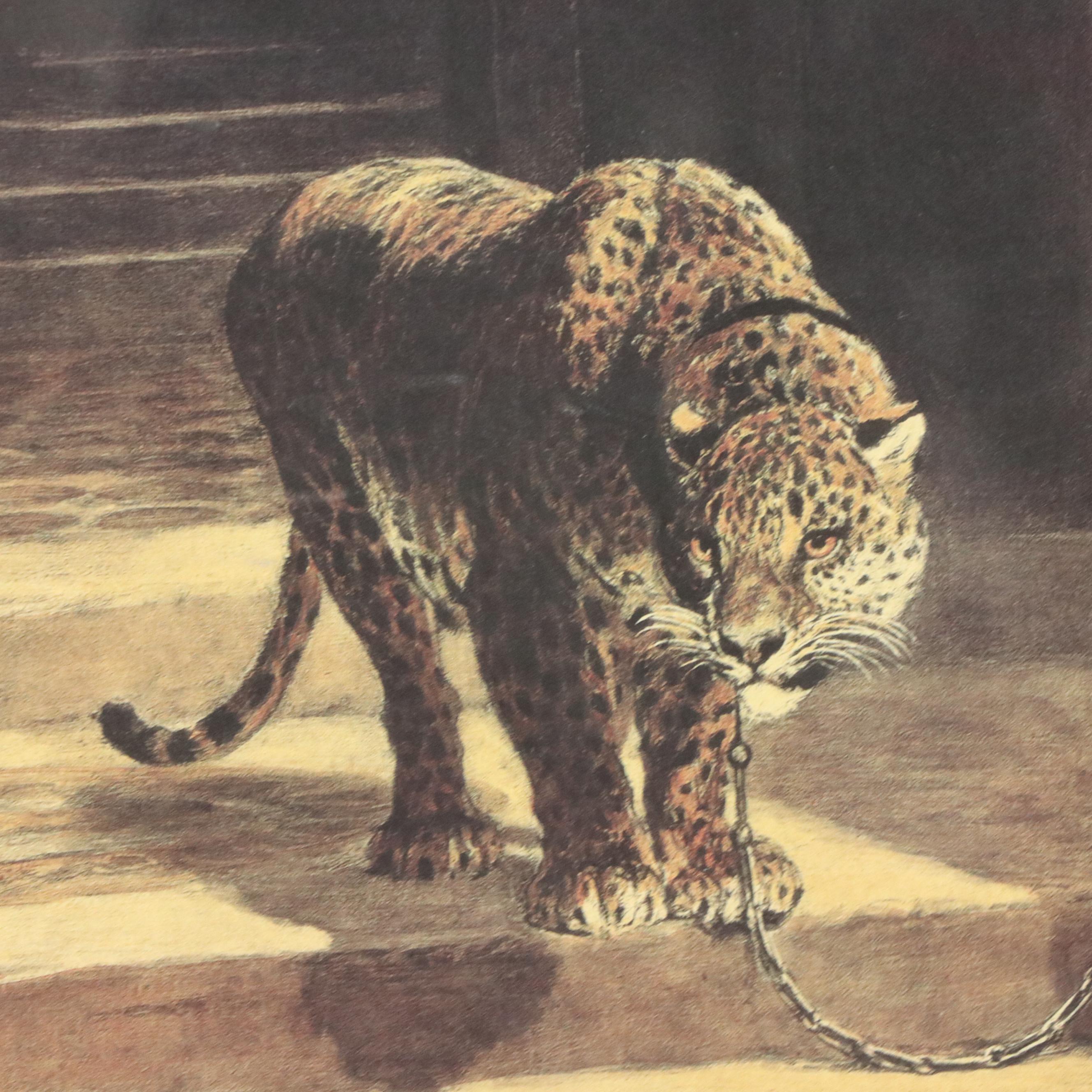 After Briton Rivière Offset Lithograph "Temple Leopards"