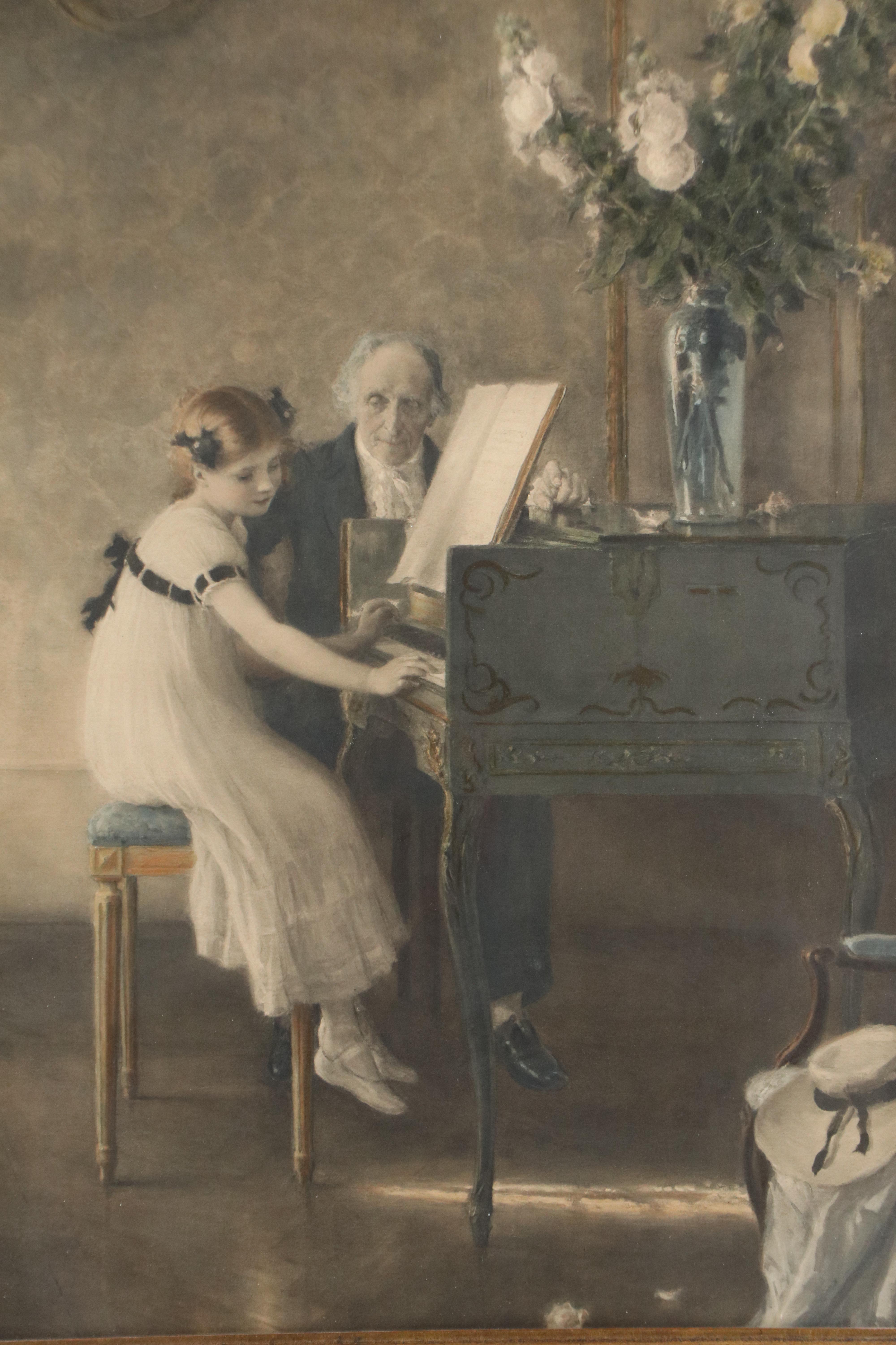 After Jules-Alexis Muenier Hand-Colored Photogravure "The Harpsichord Lesson"