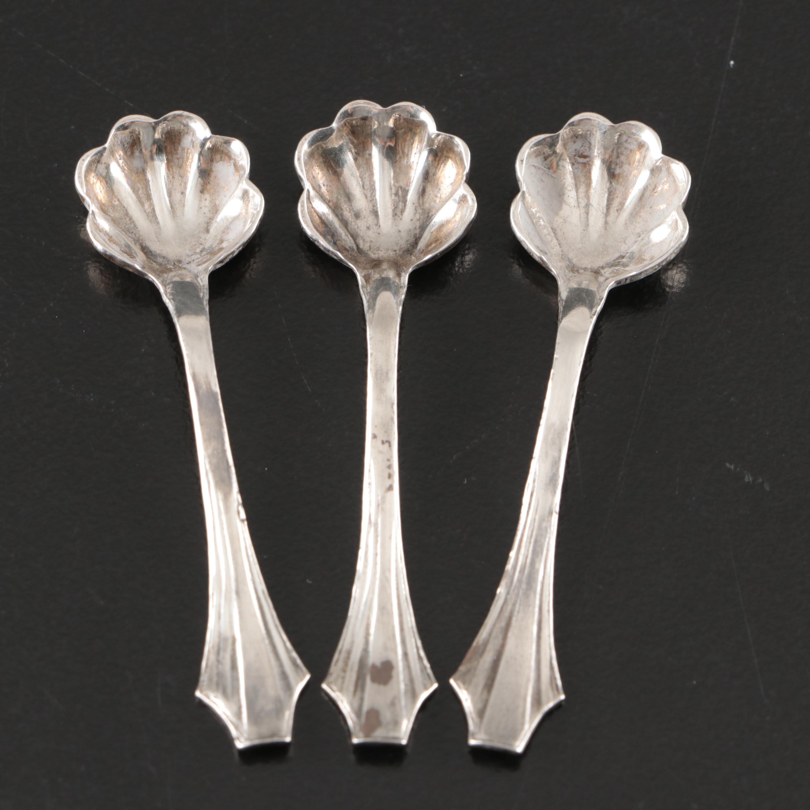 Sterling Silver and Cobalt Glass Salt Cellars with Shakers and Spoons