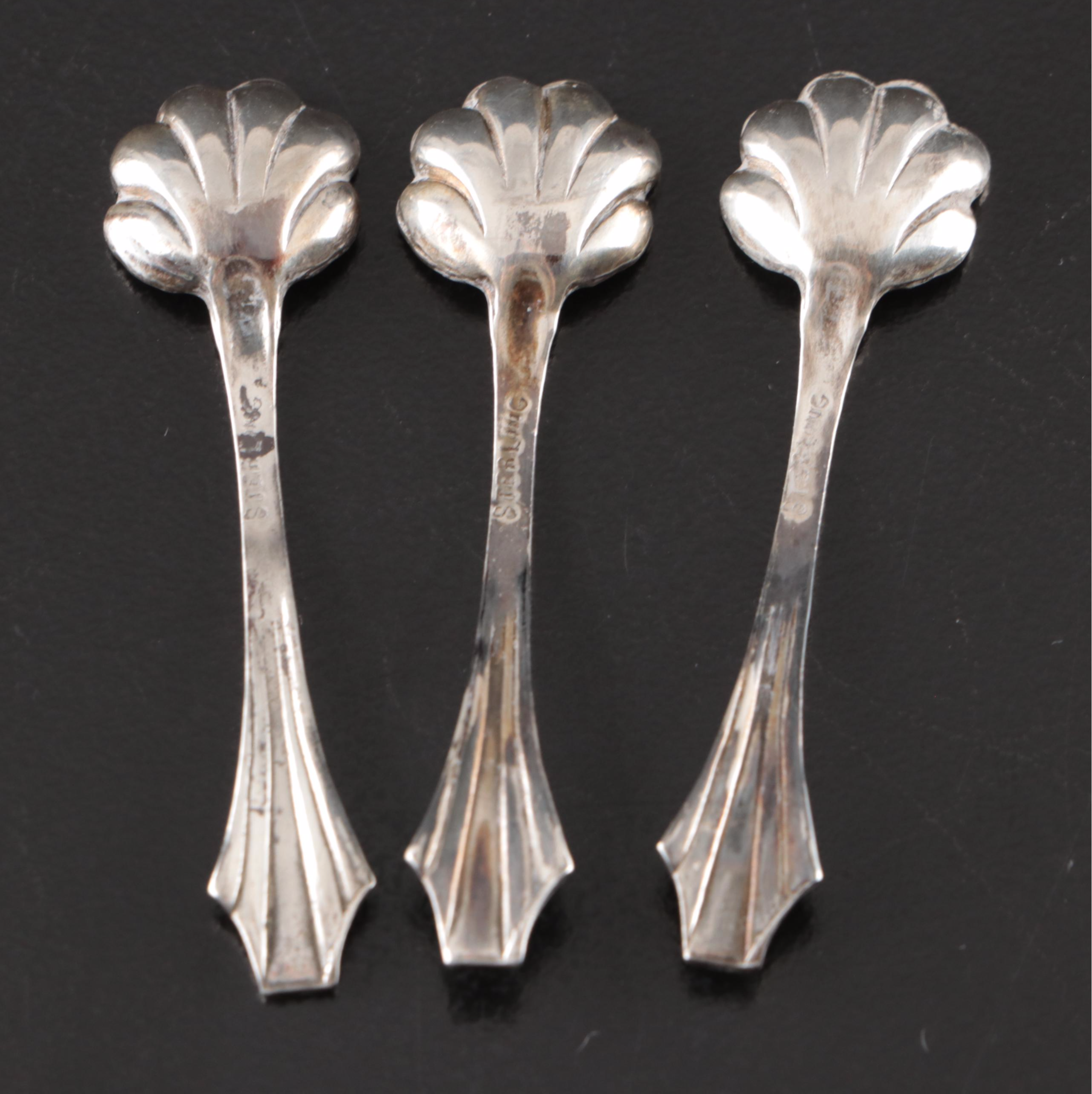 Sterling Silver and Cobalt Glass Salt Cellars with Shakers and Spoons