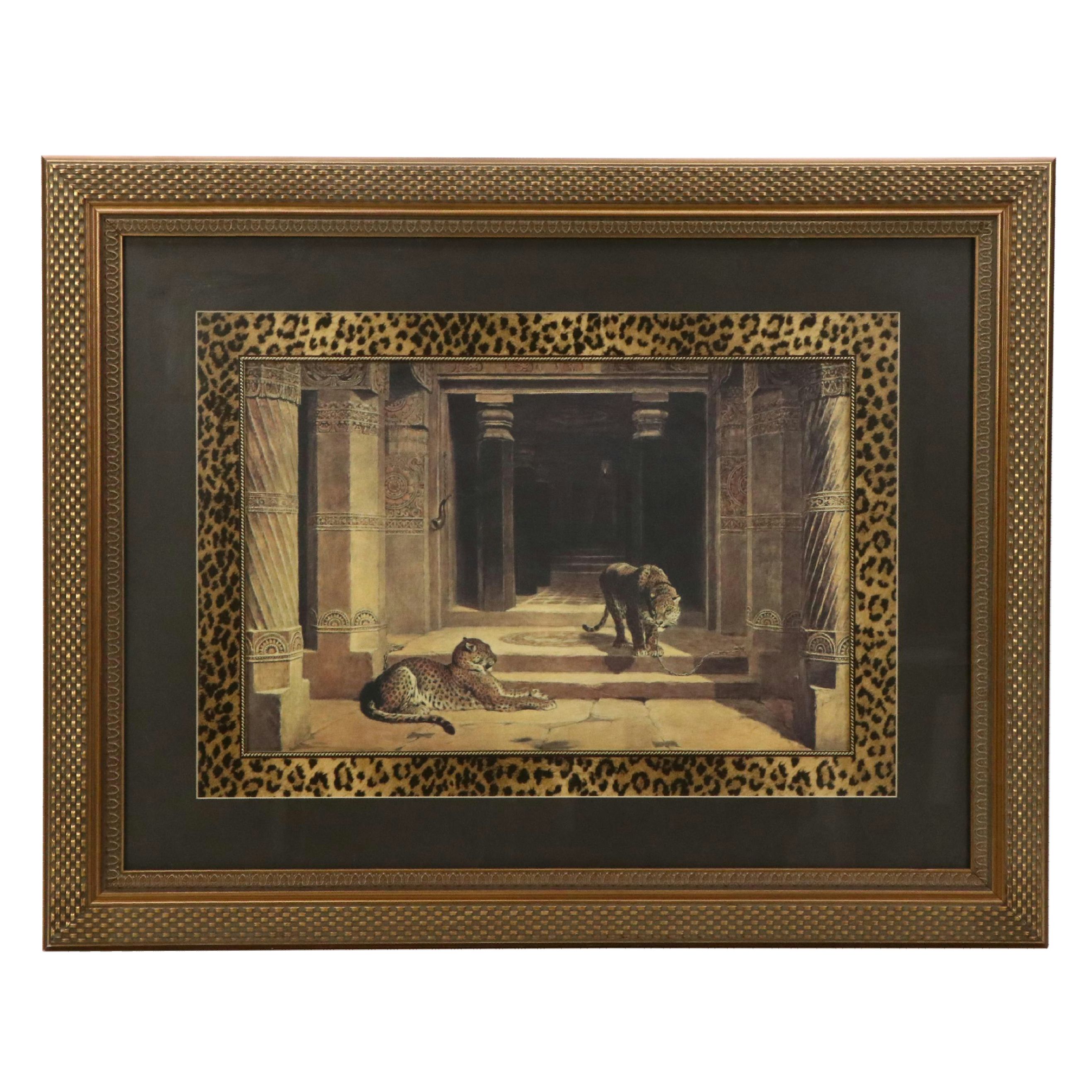 After Briton Rivière Offset Lithograph "Temple Leopards"