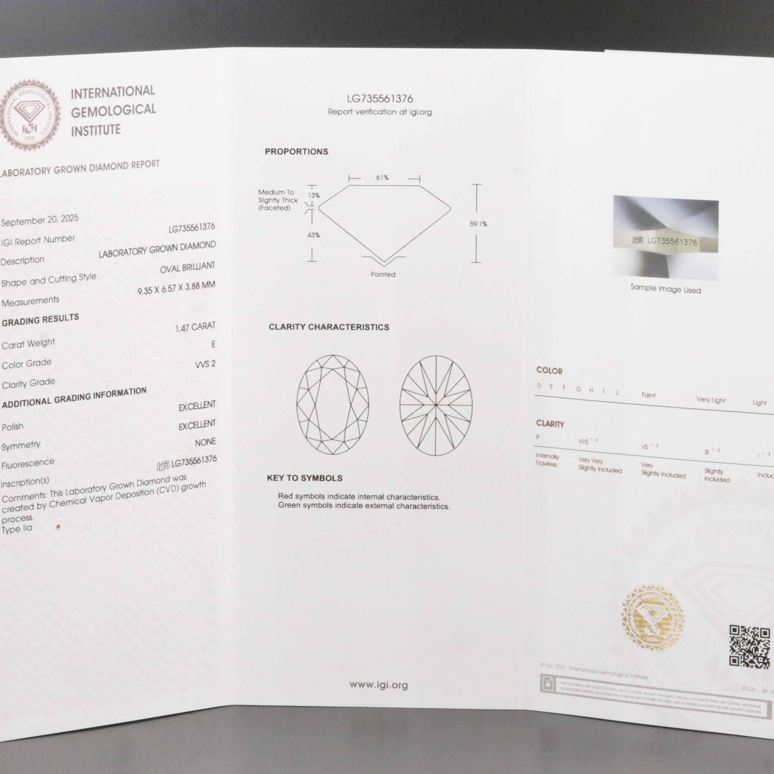 1.47 CT Lab Grown Diamond with IGI Report
