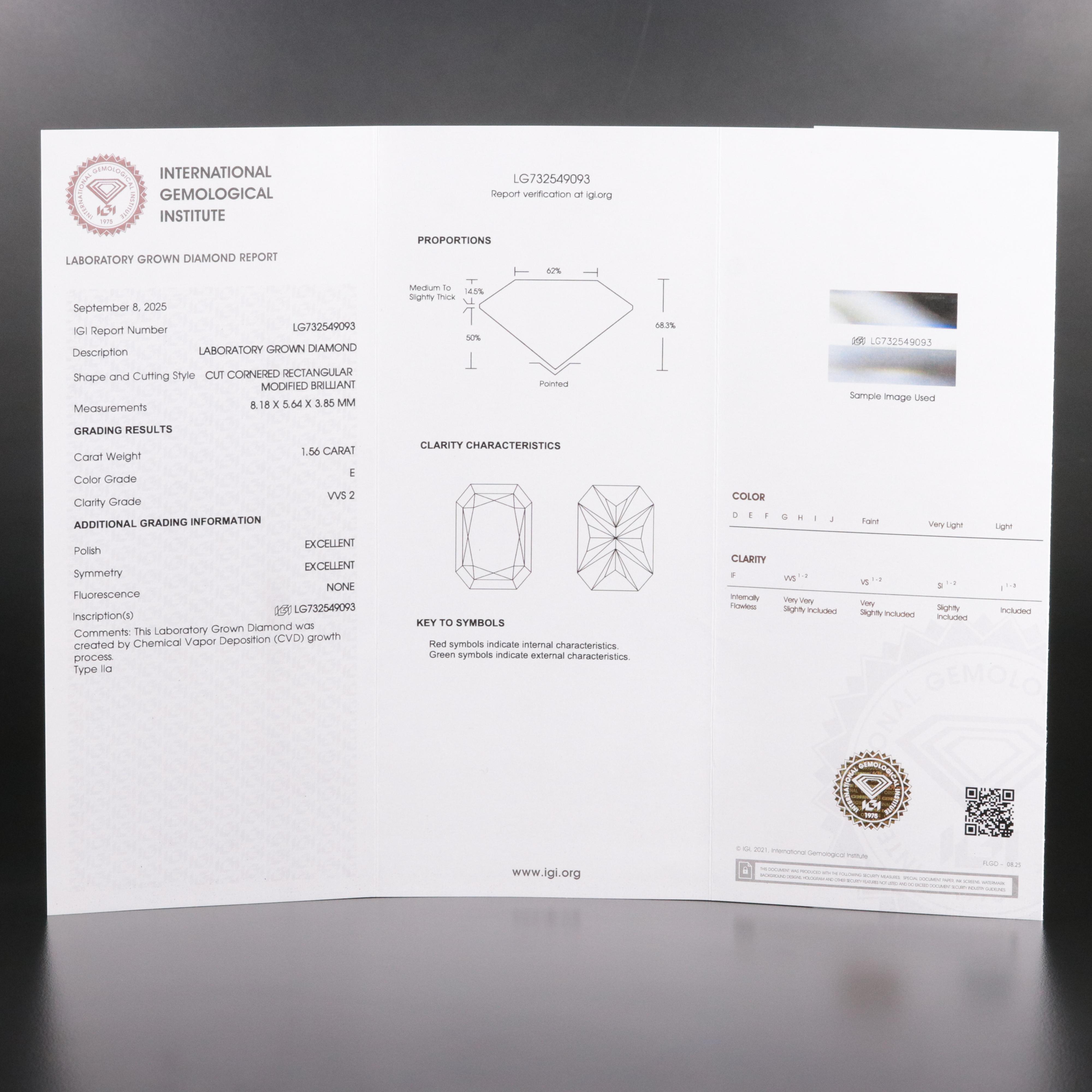 Loose 1.56 CT Lab Grown Diamond with IGI Report