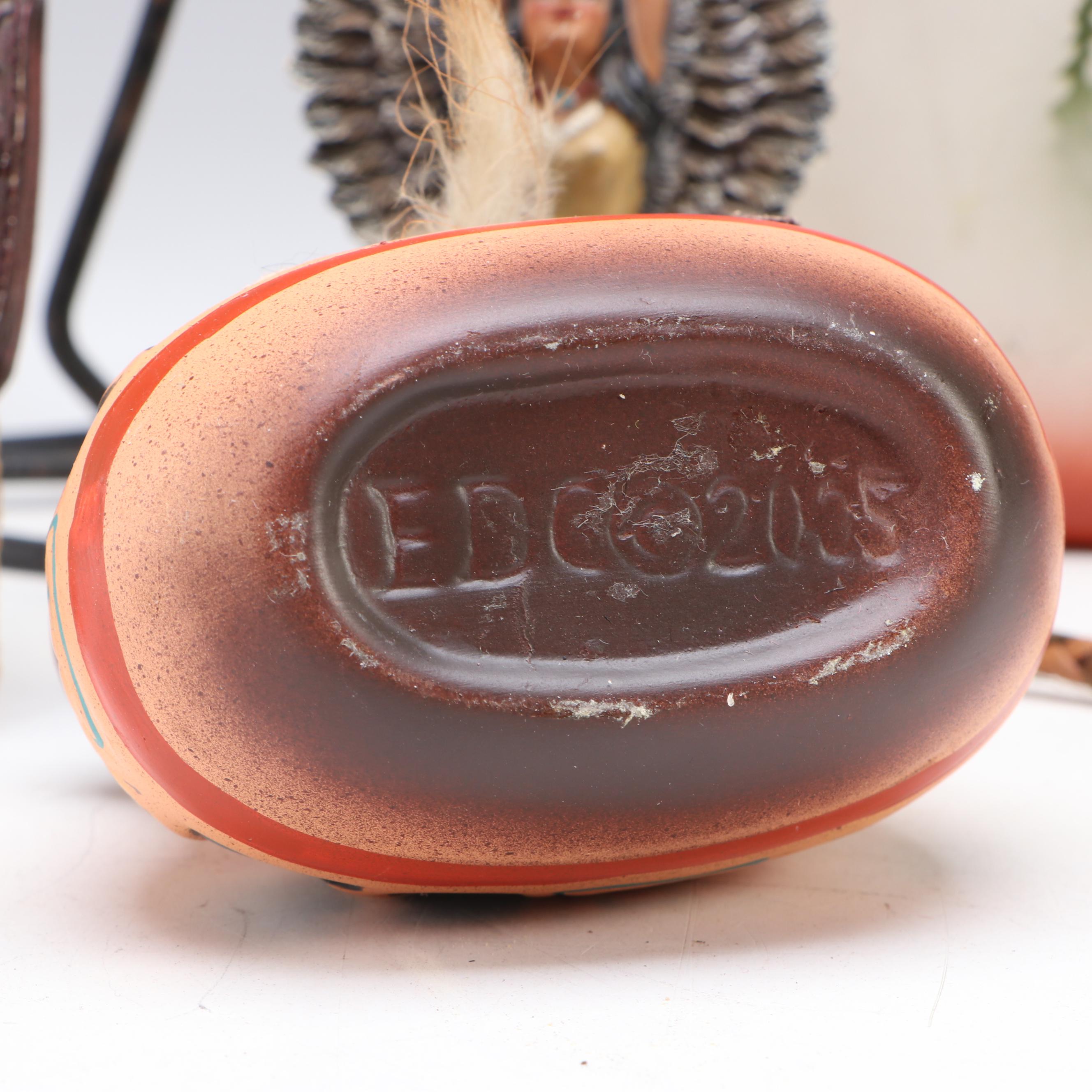 Figural Saddle Mantel Clock with Ceramic Vases and Other Southwest Décor