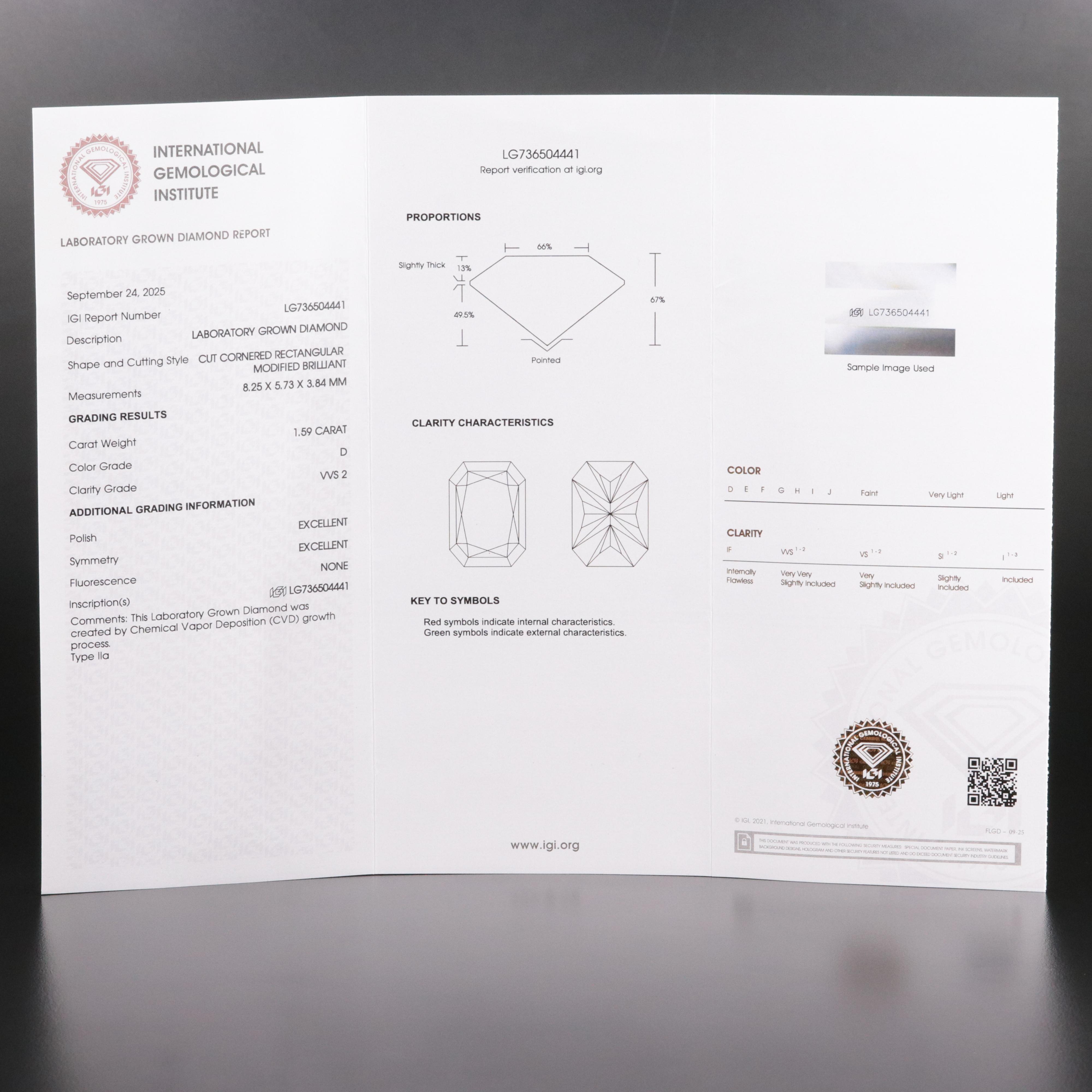 Loose 1.59 CT Lab Grown Diamond with IGI Report