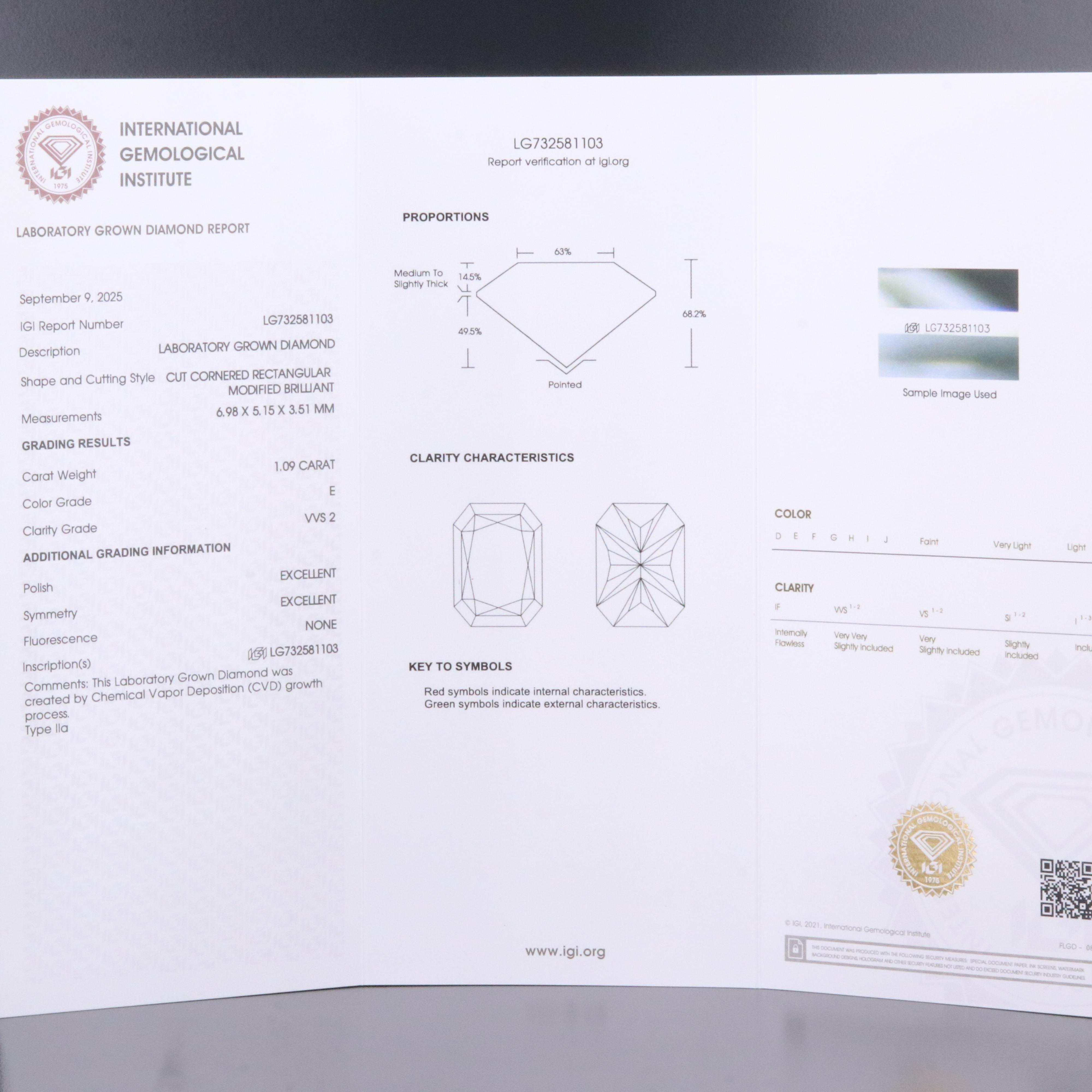 Loose 1.09 CT Lab Grown Diamond with IGI Report