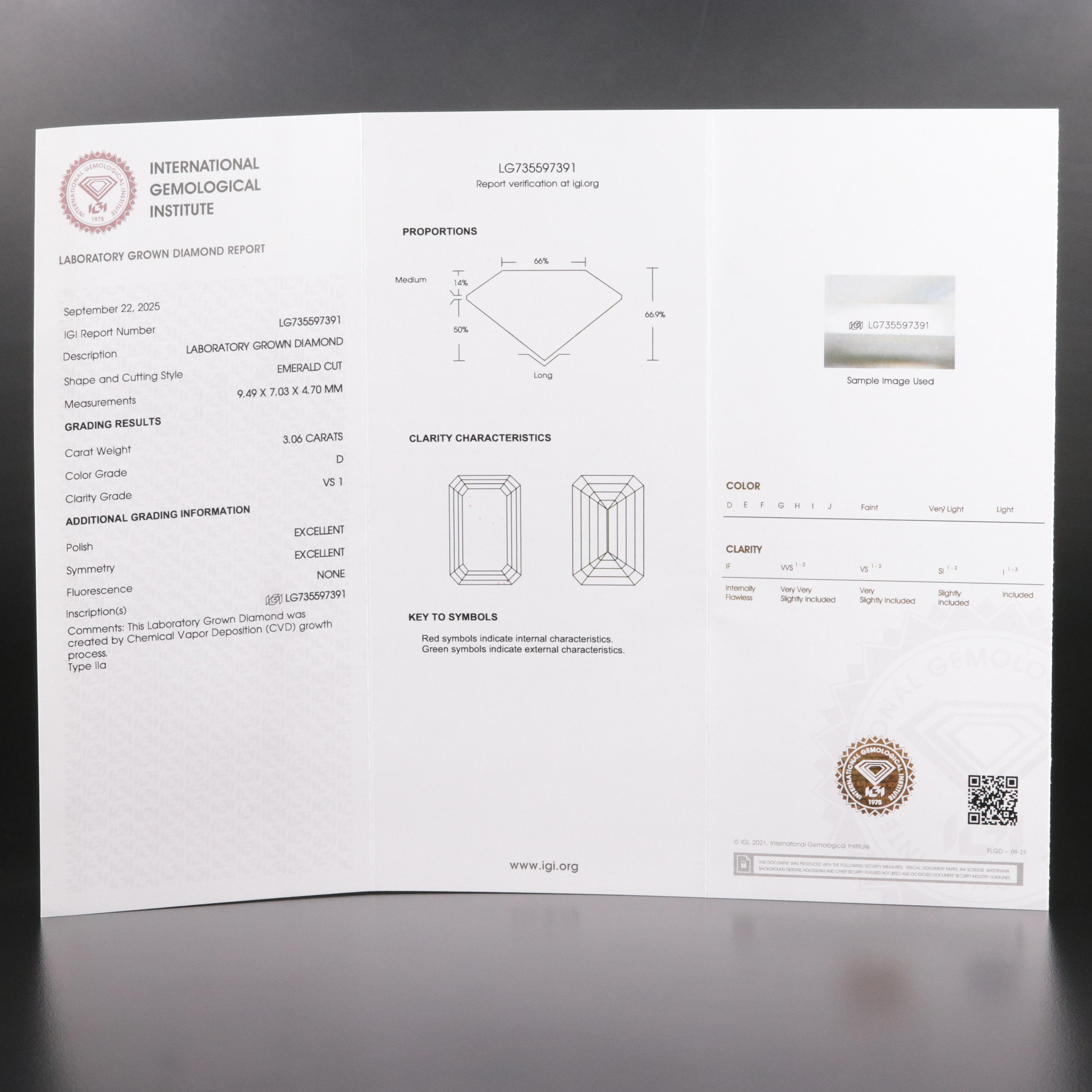 Loose 3.06 CT Lab Grown Diamond with IGI Report