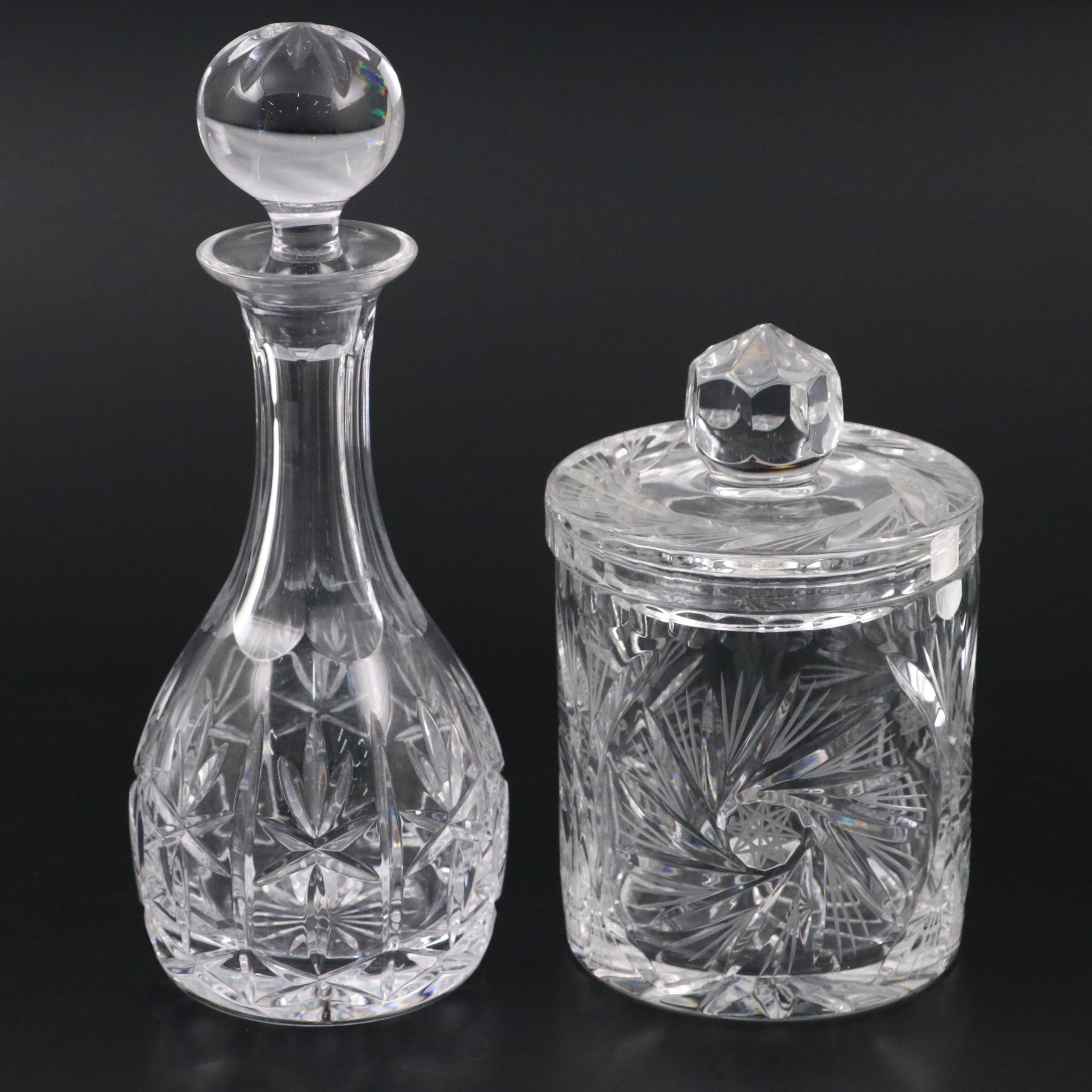 Atlantis "Delray" Decanter and "Bel Air" Double Old Fashioneds with Crystal Jar