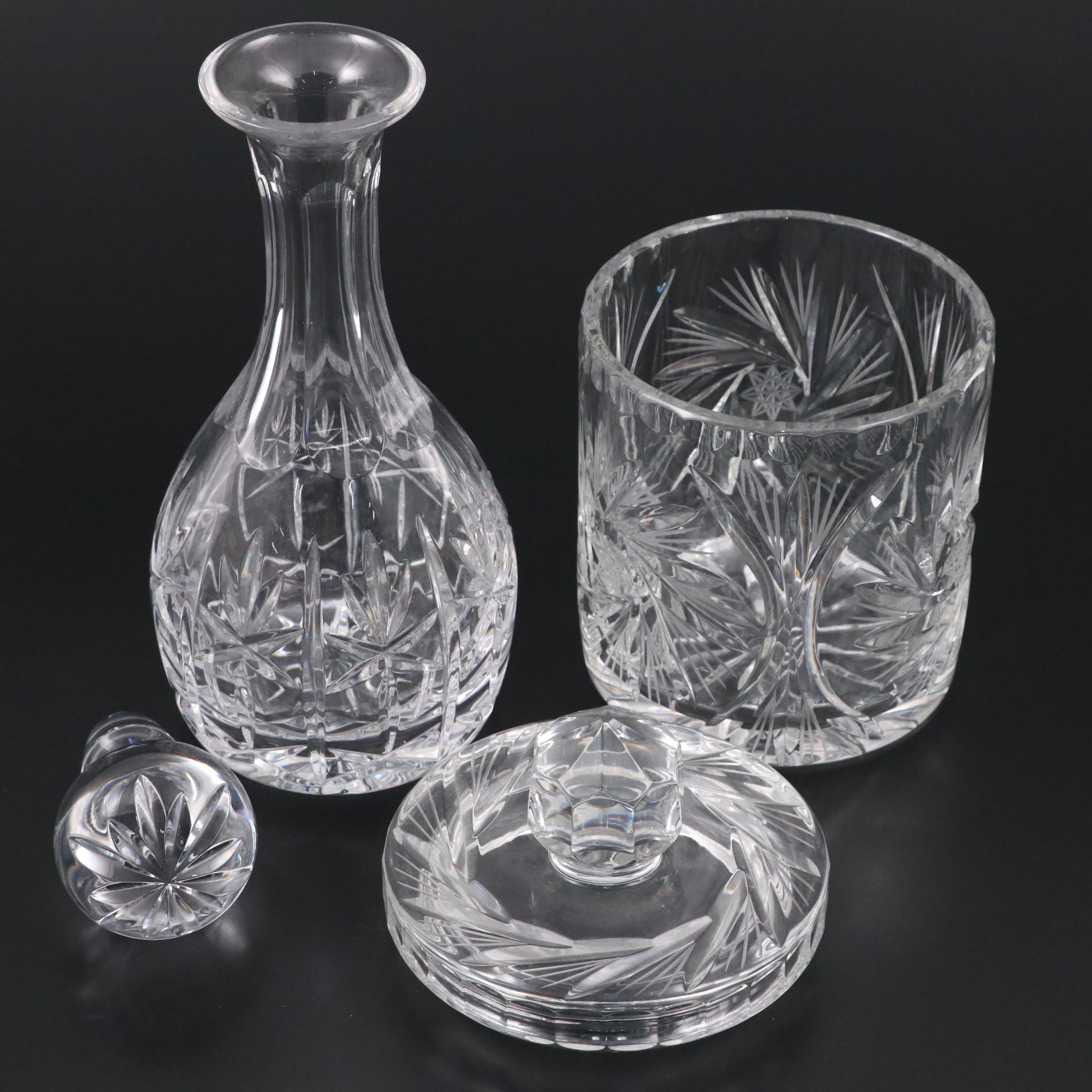 Atlantis "Delray" Decanter and "Bel Air" Double Old Fashioneds with Crystal Jar