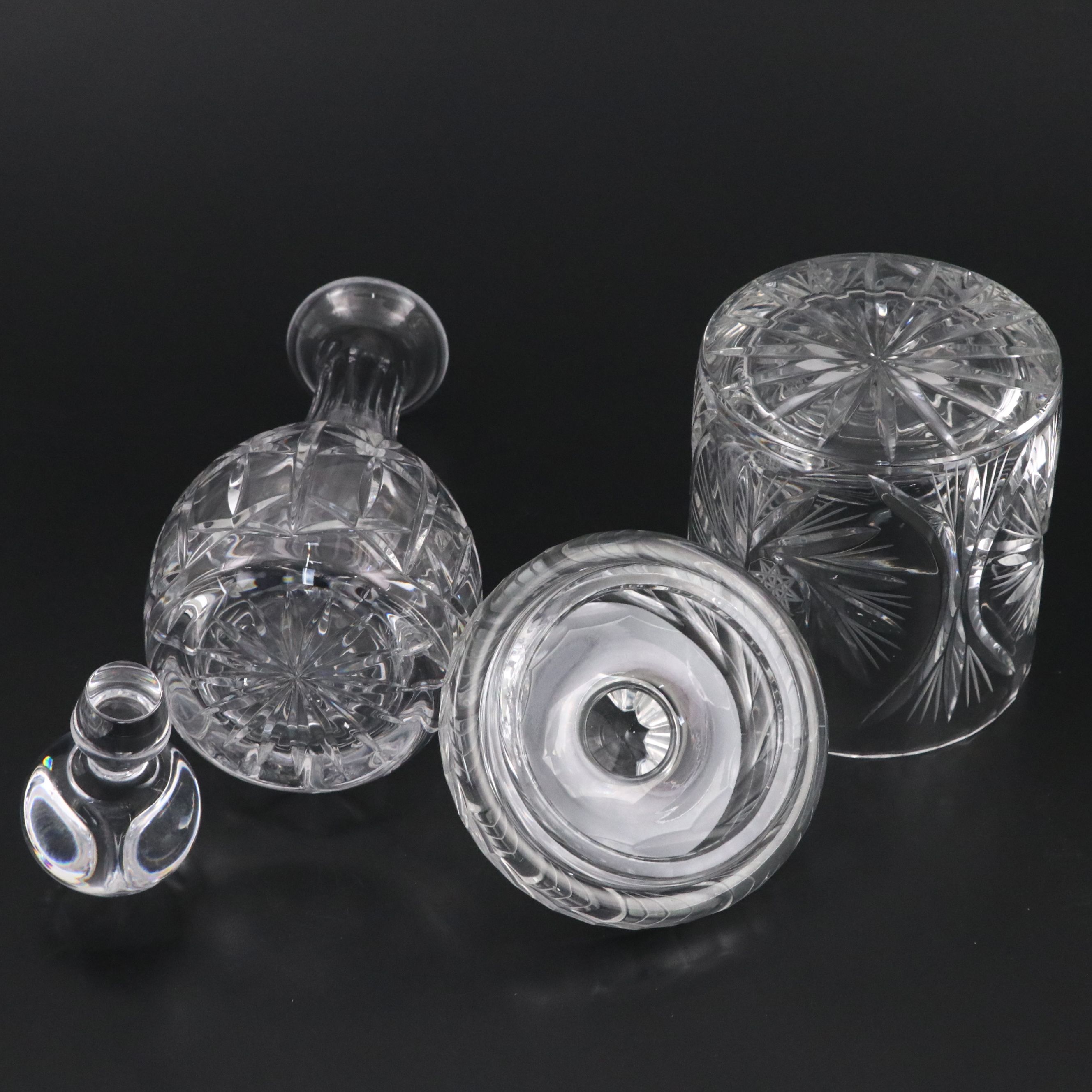 Atlantis "Delray" Decanter and "Bel Air" Double Old Fashioneds with Crystal Jar