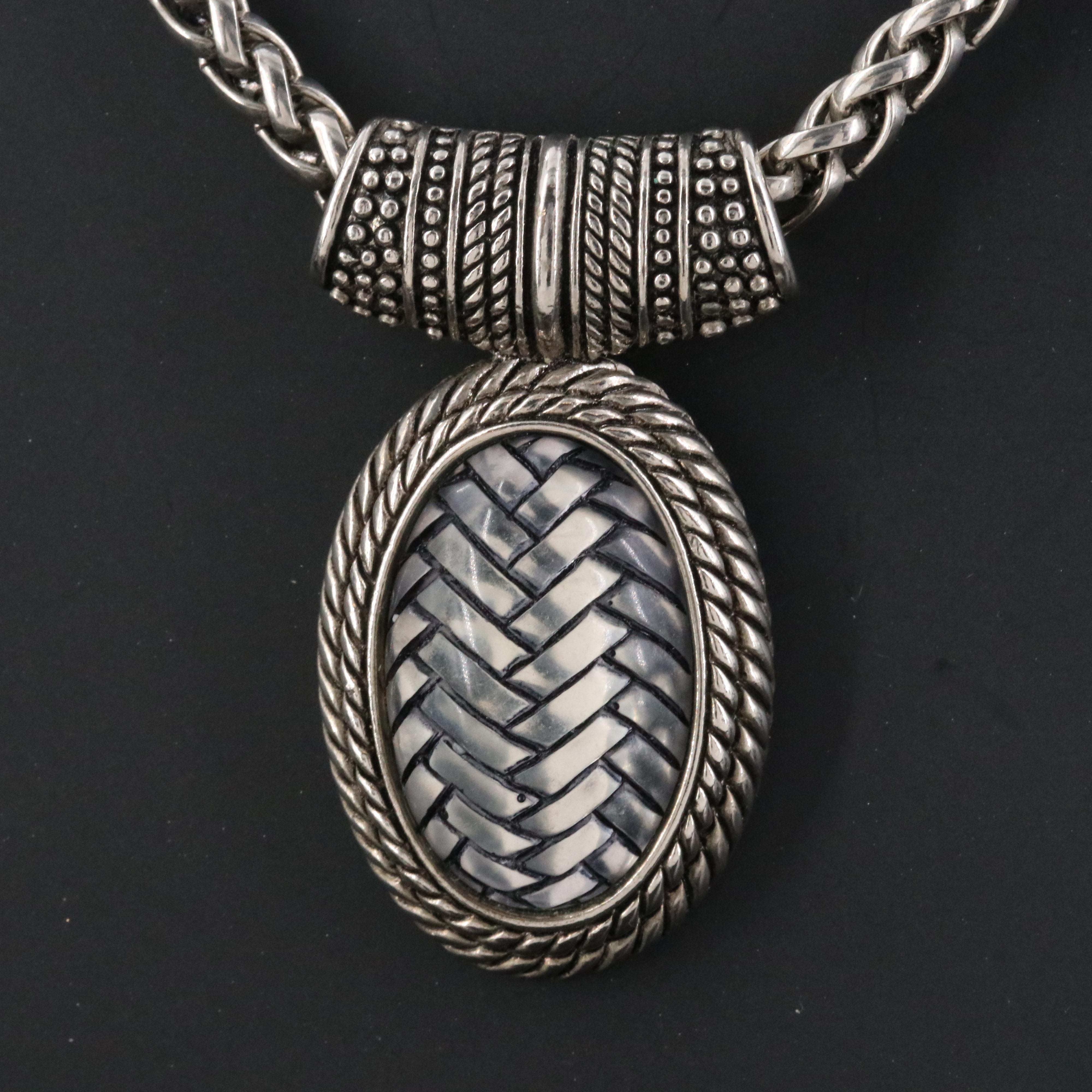 Basket Weave Engraved Glass Pendant Necklace