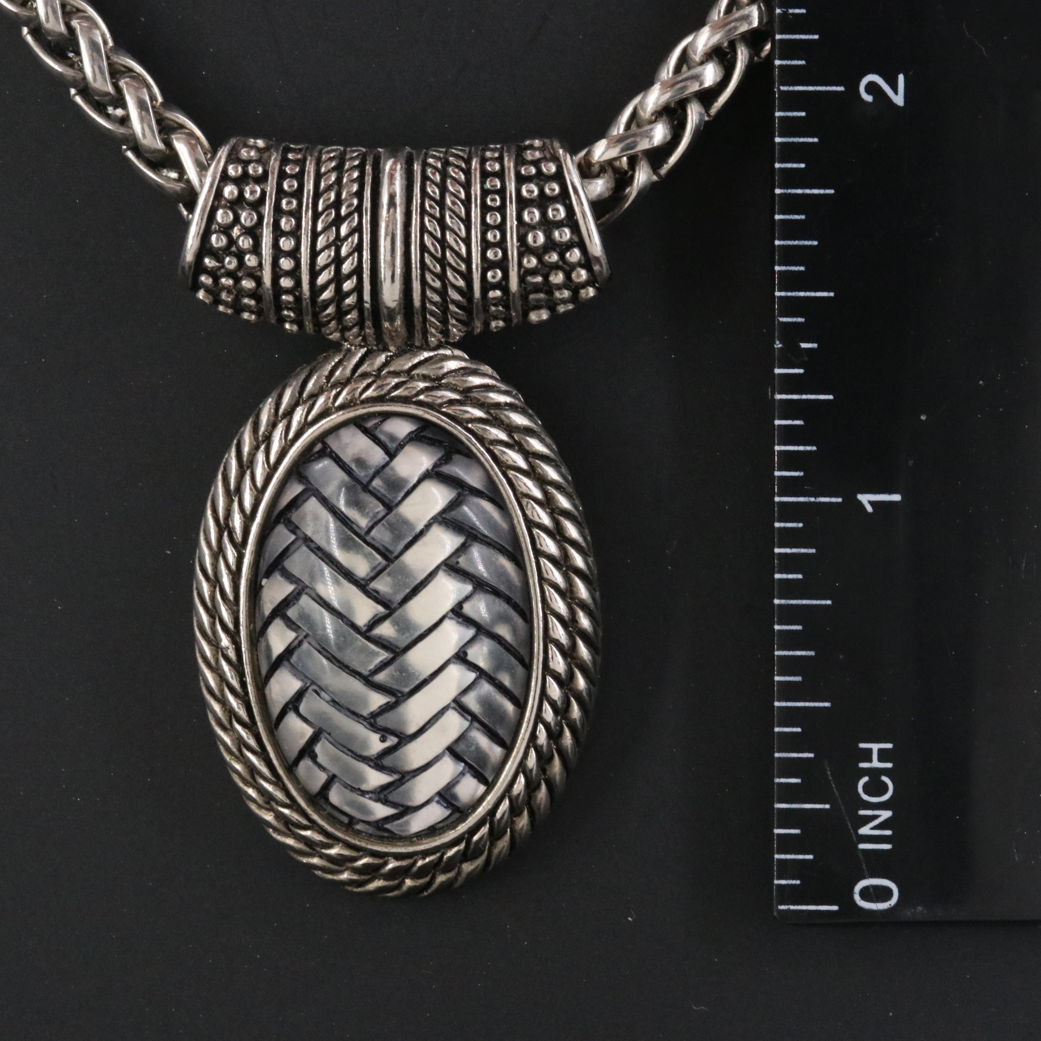 Basket Weave Engraved Glass Pendant Necklace