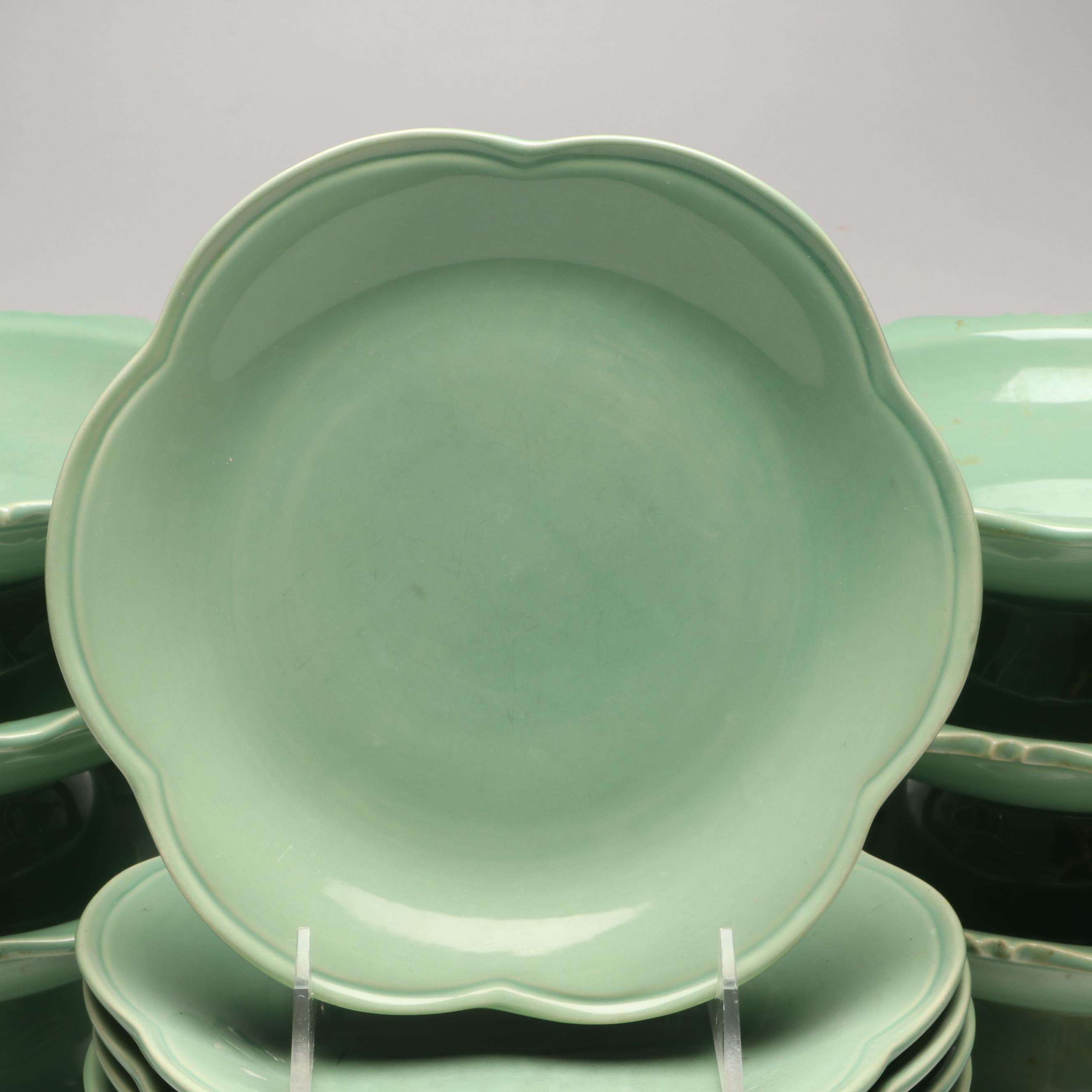 Thai Celadon Scalloped Edge Plates and Pedestal Bowls