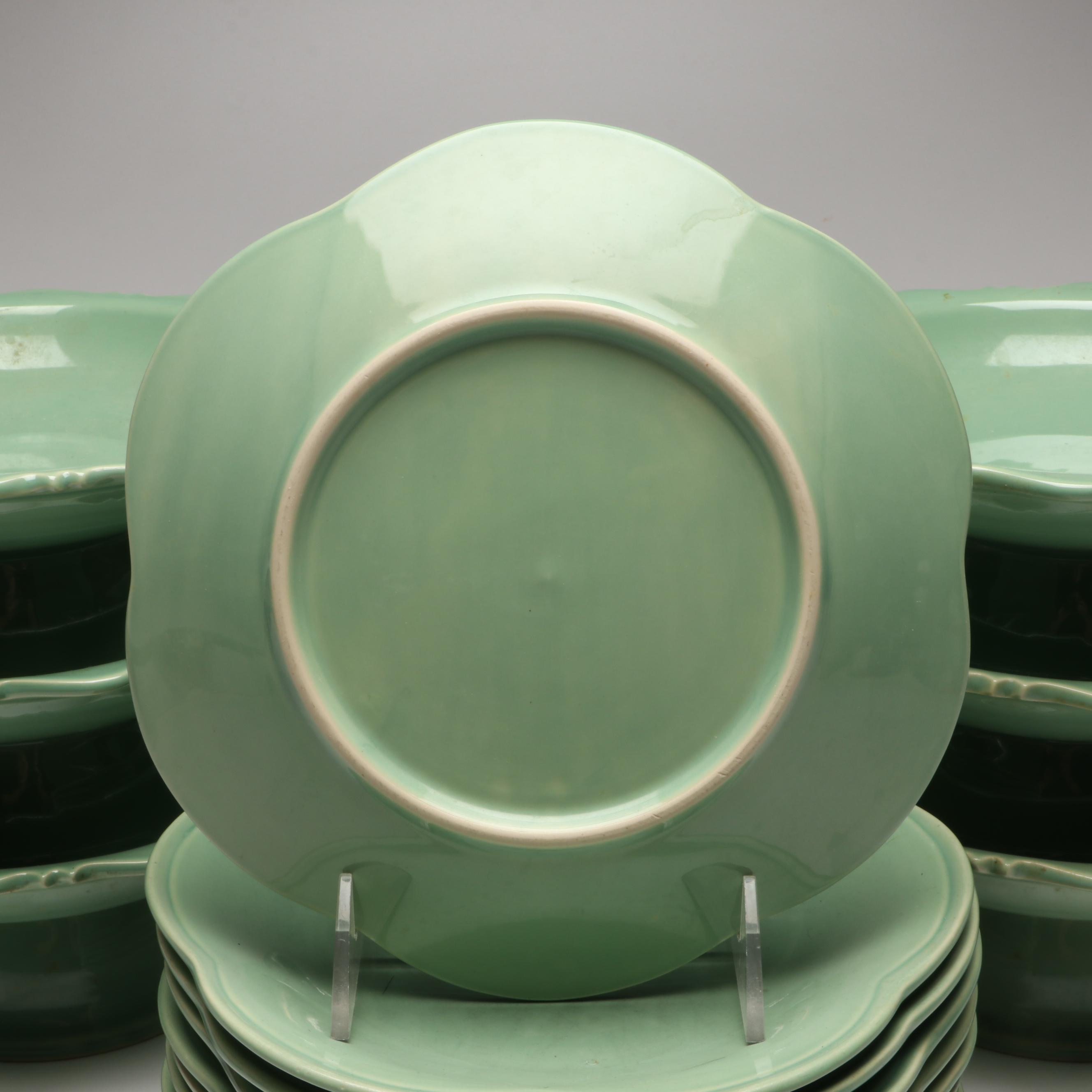 Thai Celadon Scalloped Edge Plates and Pedestal Bowls